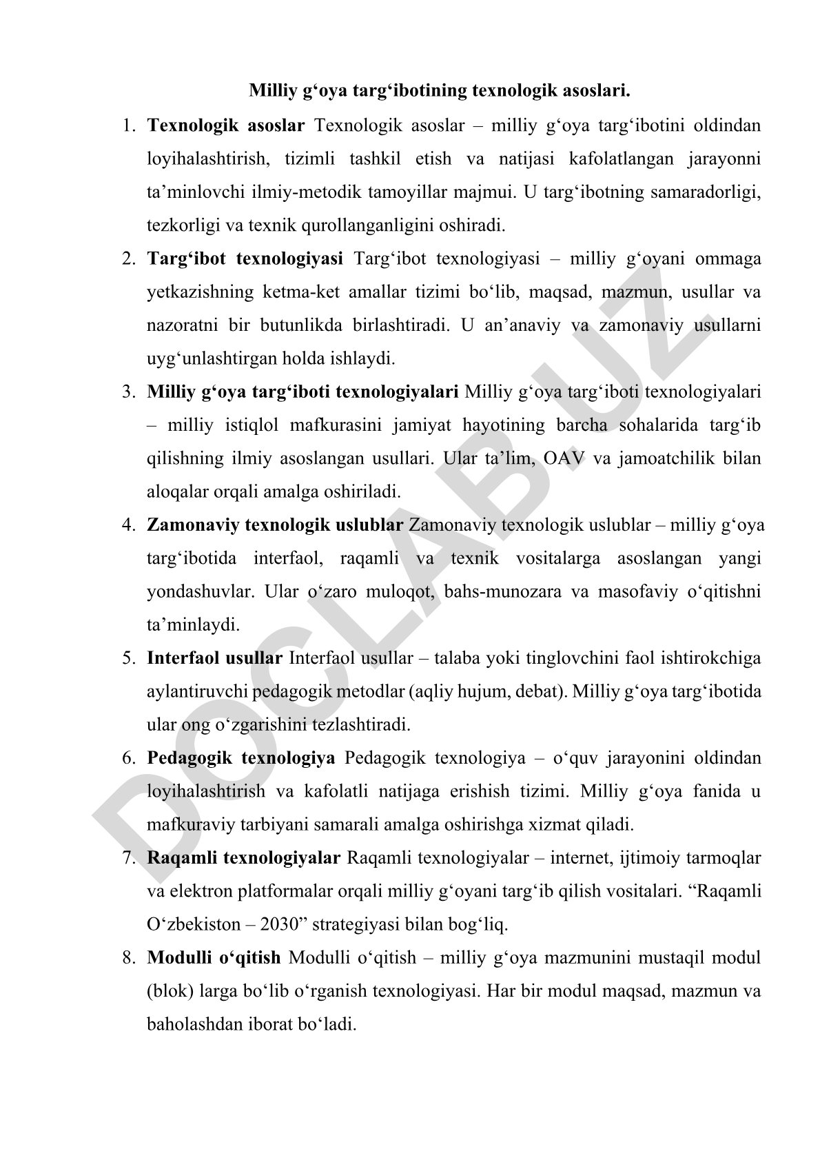 Milliy g‘oya targ‘ibotining texnologik asoslari