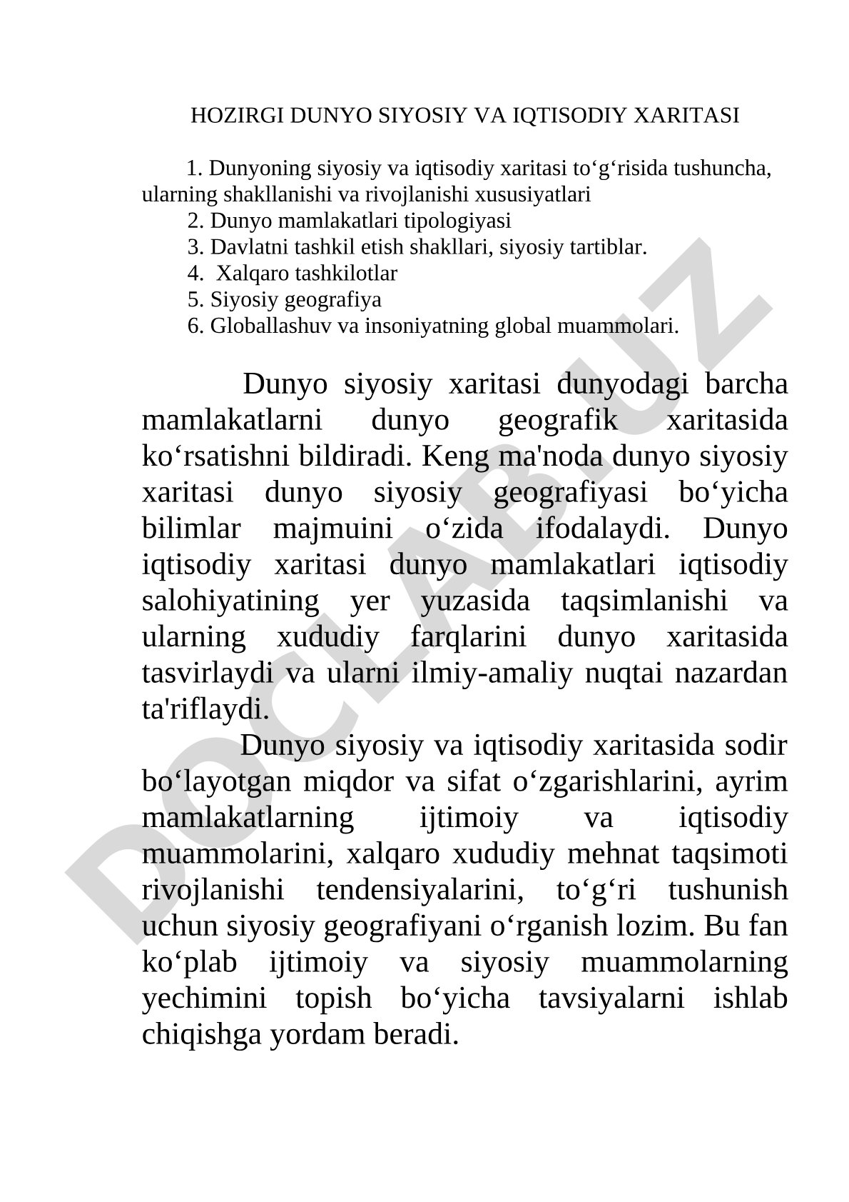 Hozirgi dunyo siyosiy va iqtisodiy xaritasi