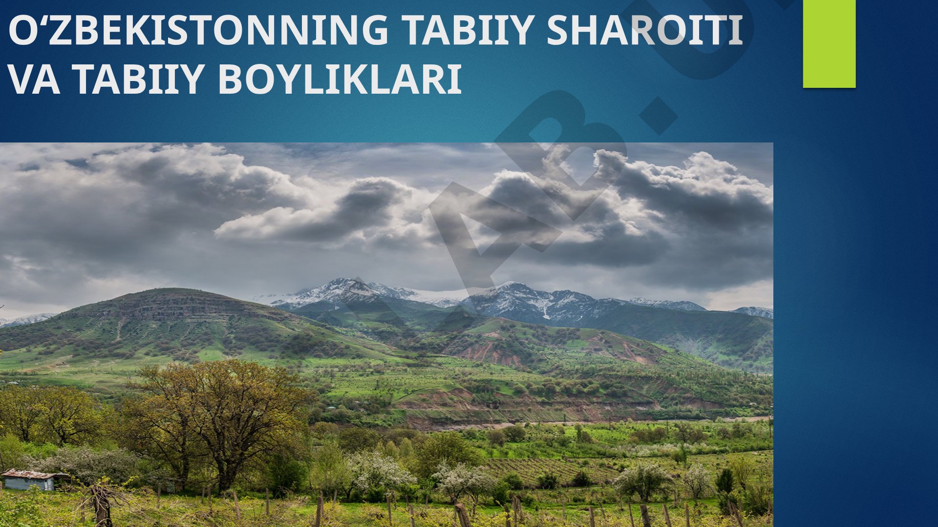 O'zbekistonning tabiiy sharoiti va tabiiy boyliklari