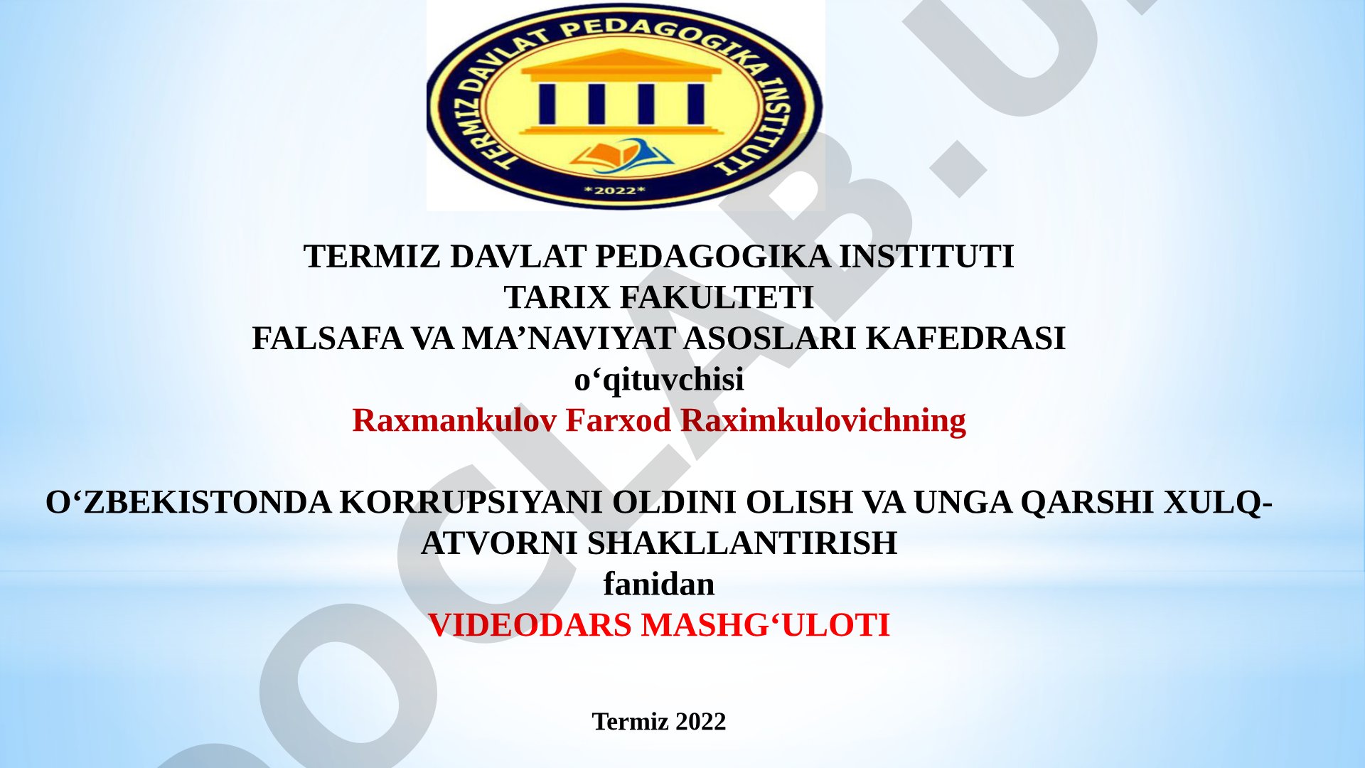 Korrupsiya tushunchasi, turlari va namoyon bo'lish shakllari