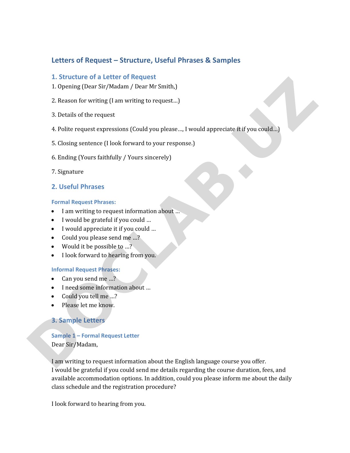 Letters of Request – Structure, Useful Phrases & Samples