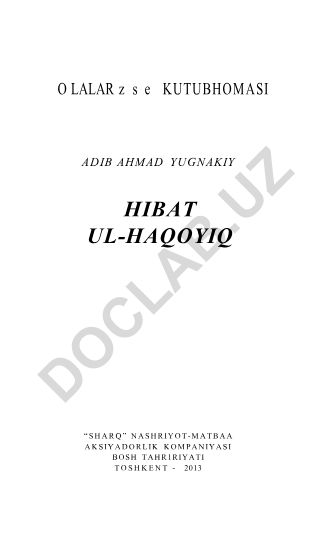 Adib Ahmad Yugnakiyning Hibat ul-haqoyiq asari