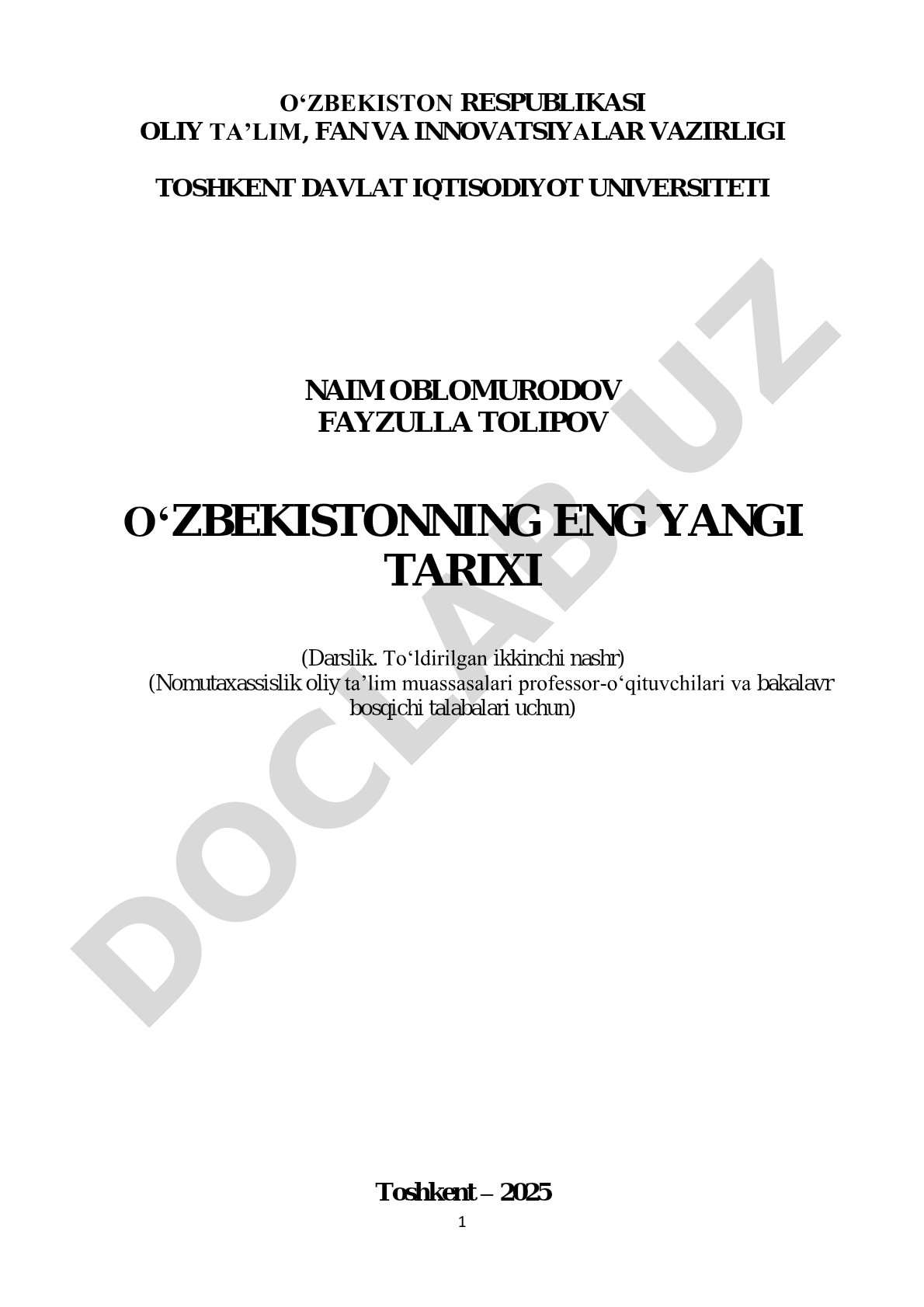 O‘zbekistonning eng yangi tarixi
