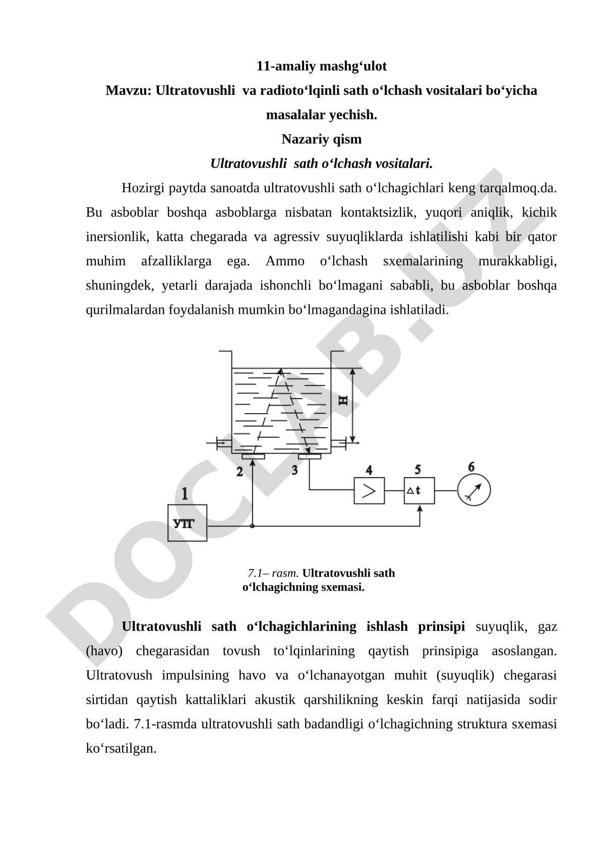 Ultratovushli va radioto'lqinli sath o'lchash vositalari bo'yicha masalalar yechish