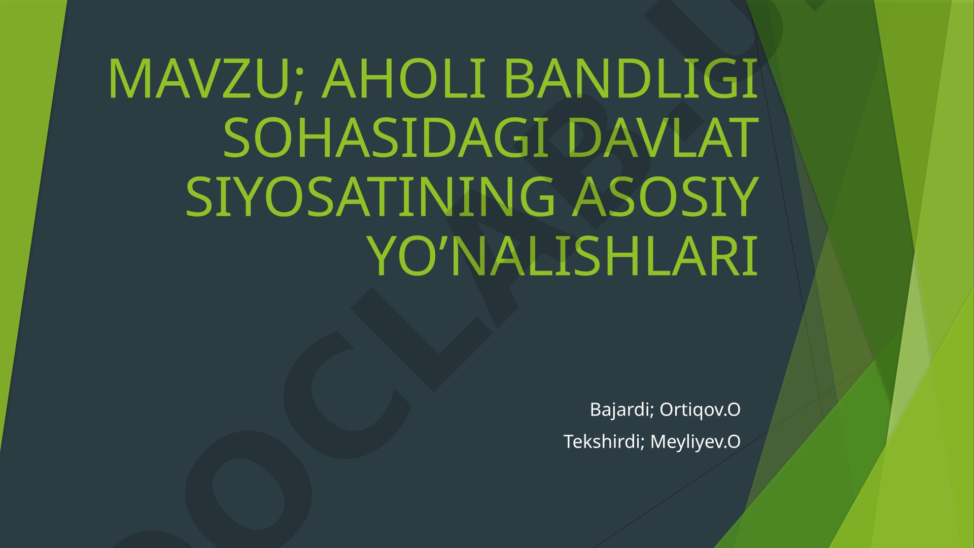 Aholi bandligi sohasidagi davlat siyosatining asosiy yo'nalishlari