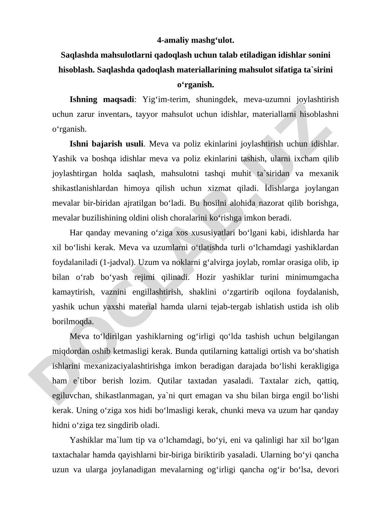 Saqlashda mahsulotlarni qadoqlash uchun talab etiladigan idishlar sonini hisoblash