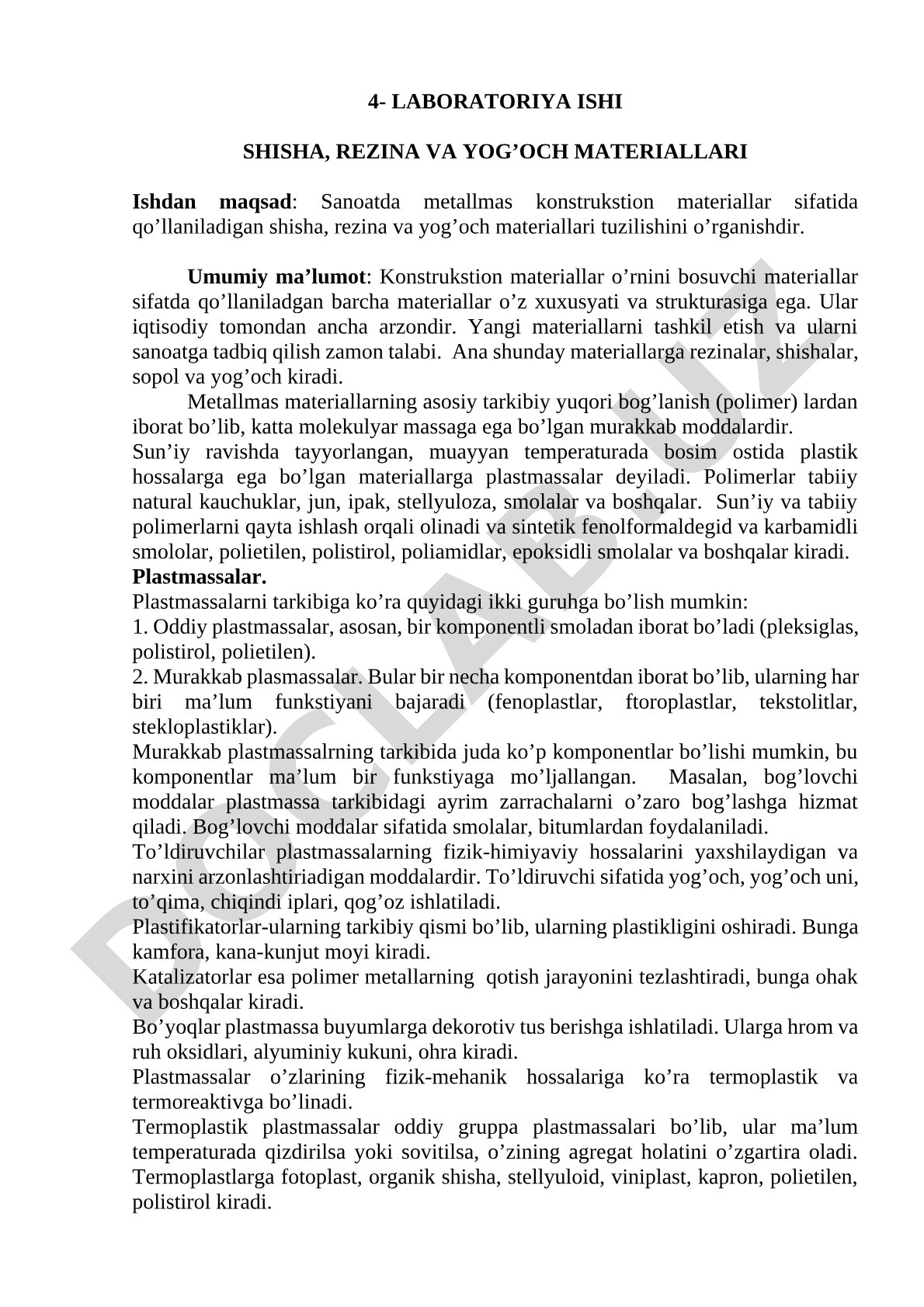 Shisha, rezina va yog‘och materiallari