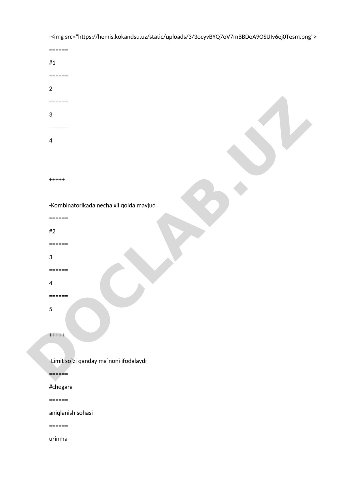 Kombinatorika va matematik tushunchalar testi