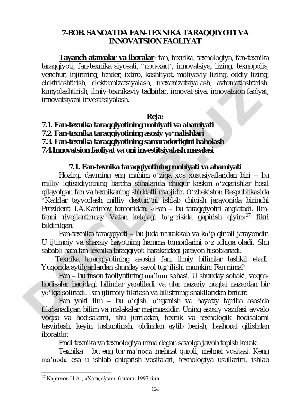 Sanoatda fan-texnika taraqqiyoti va innovatsion faoliyat