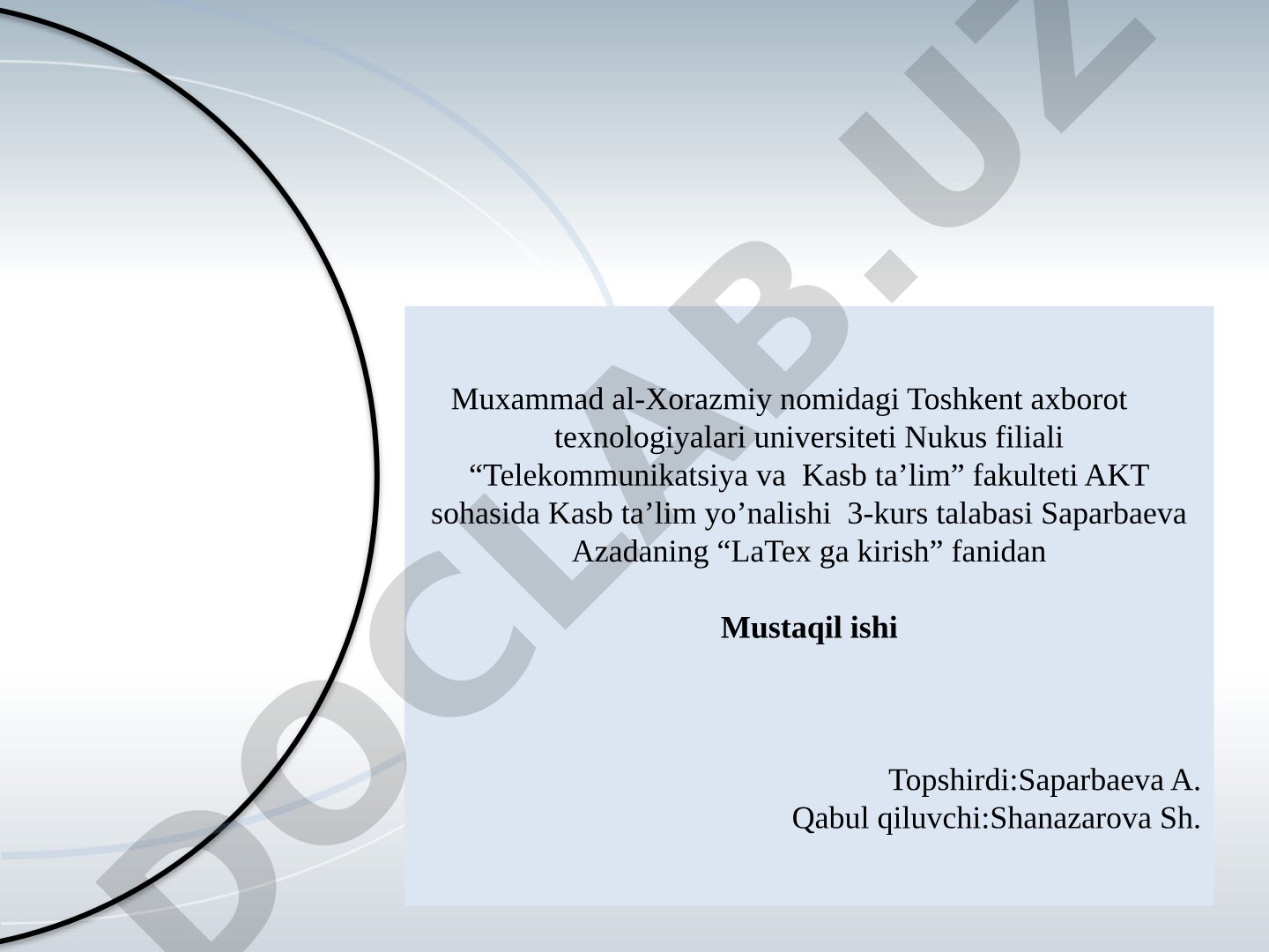 LaTeX ga kirish fanidan mustaqil ish