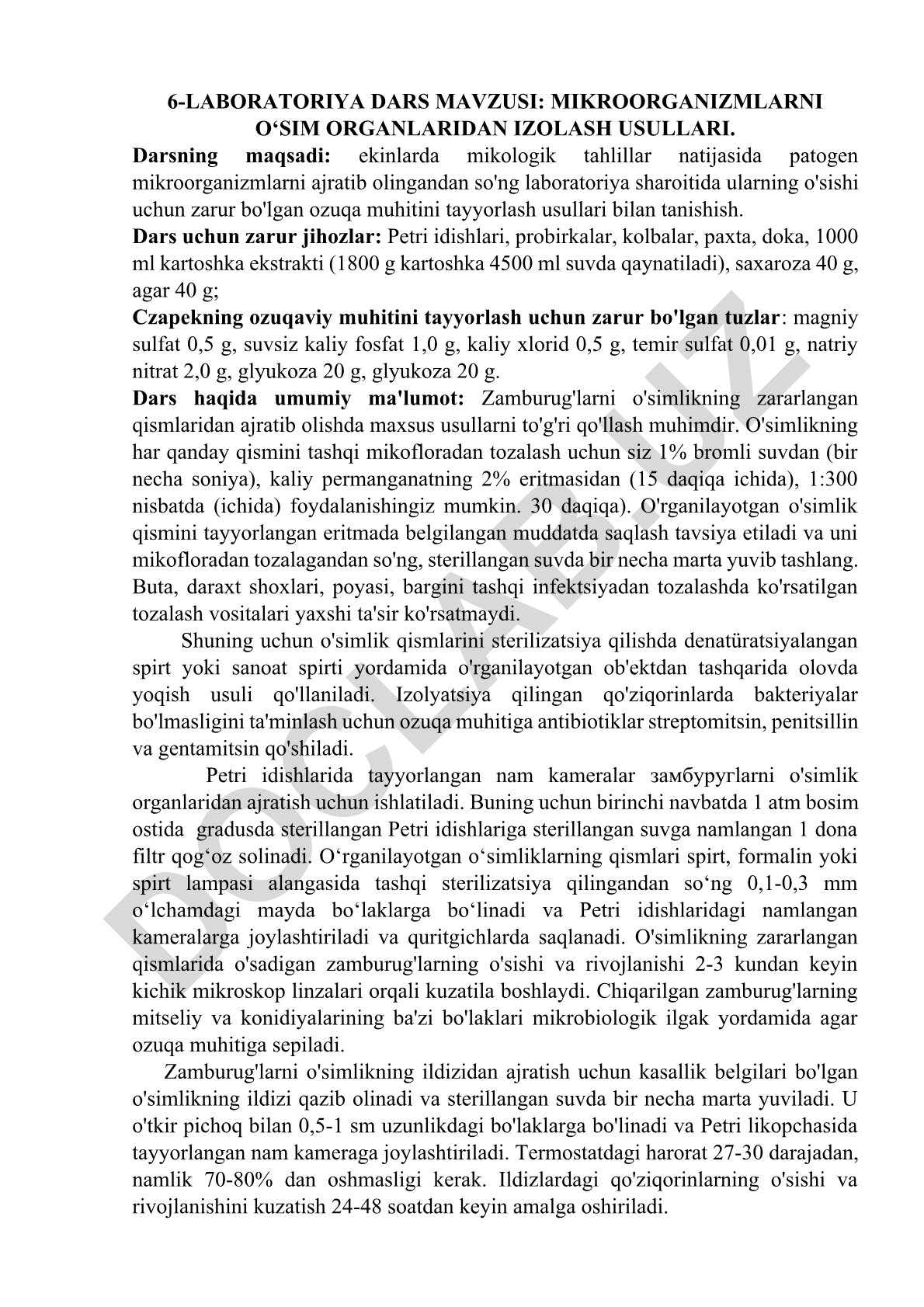 Mikroorganizmlarni o'sim organlaridan izolash usullari