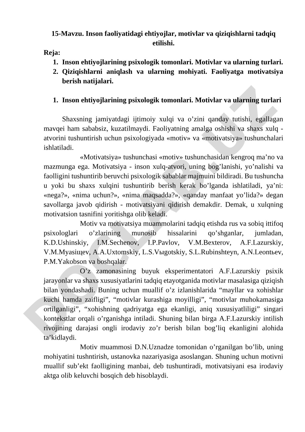 Inson faoliyatidagi ehtiyojlar, motivlar va qiziqishlarni tadqiq etilishi