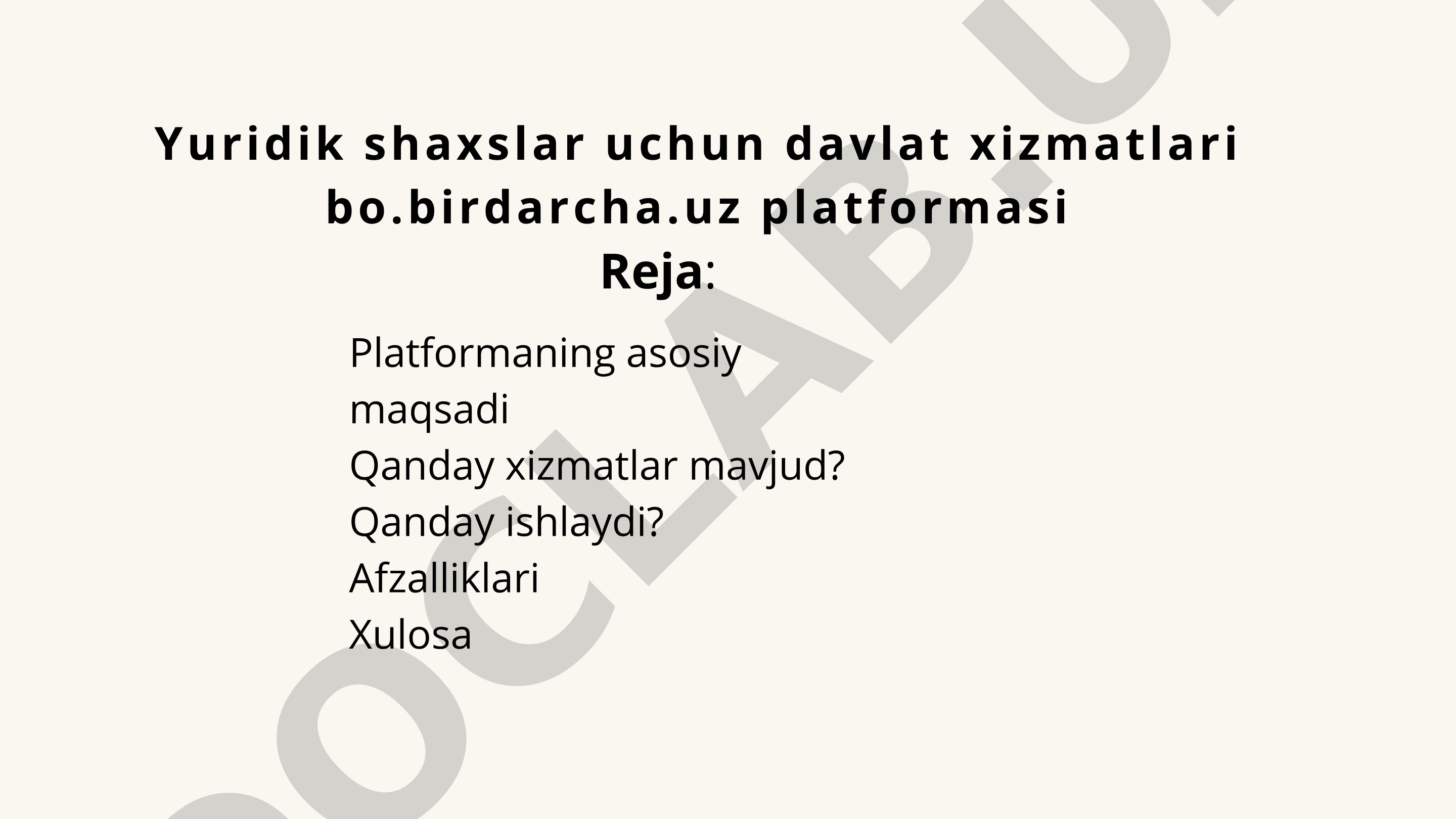 Yuridik shaxslar uchun davlat xizmatlari bo.birdarcha.uz platformasi