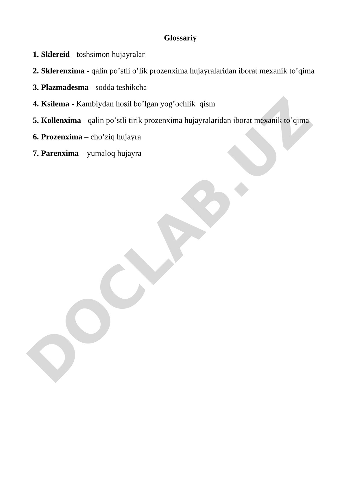 O'simlik to'qimalari va hujayralari glossariysi