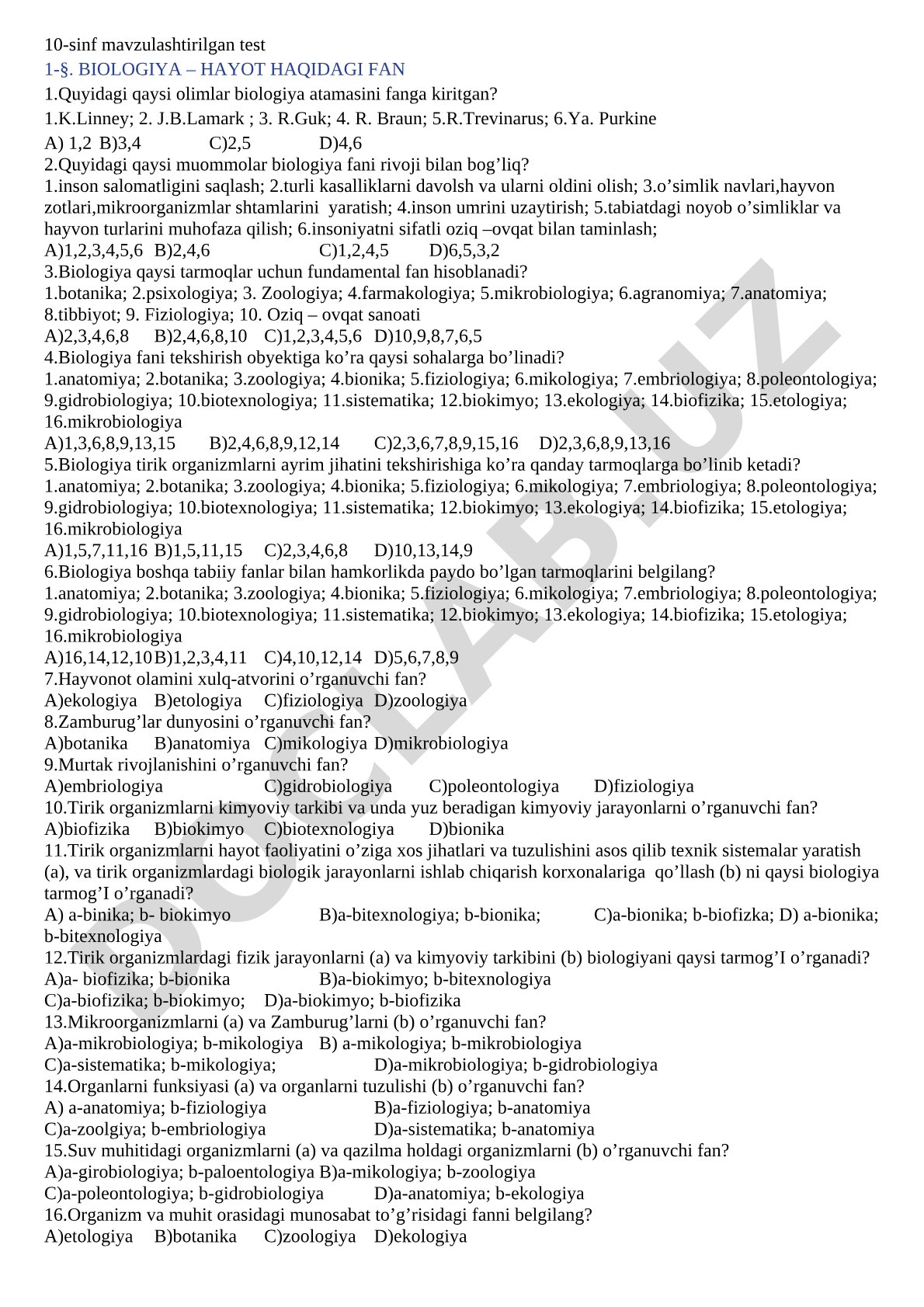 Biologiya – hayot haqidagi fan