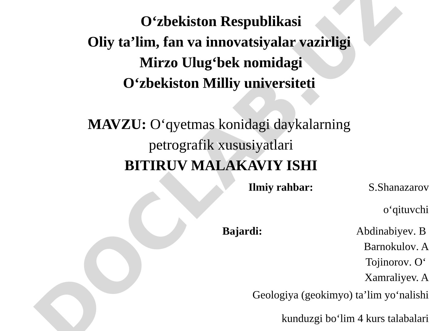 O‘qyetmas konidagi daykalarning petrografik xususiyatlari