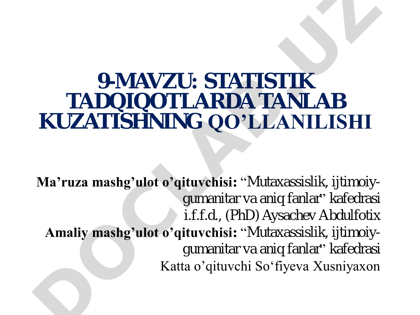 Statistik tadqiqotlarda tanlab kuzatishning qo'llanilishi