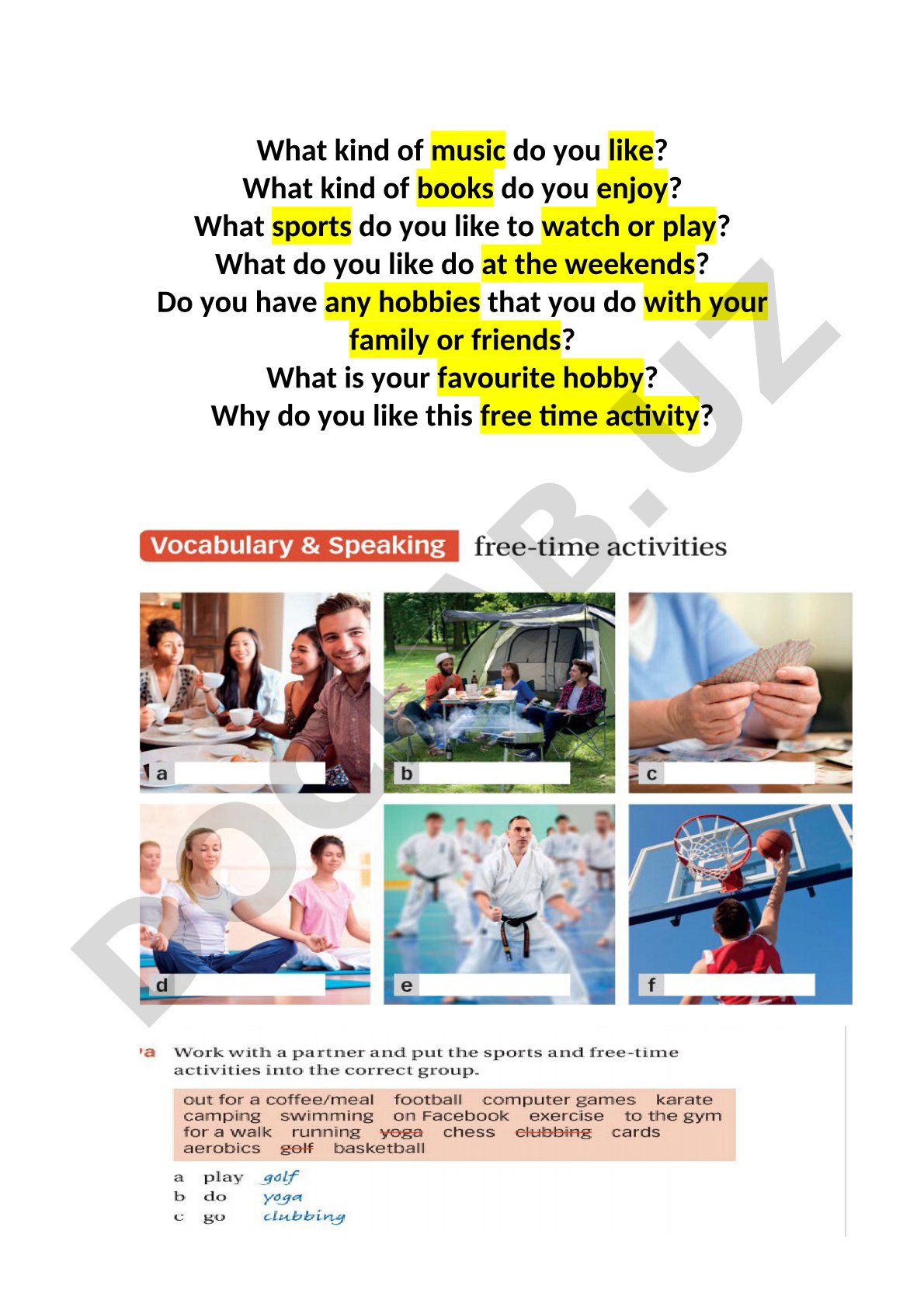 Hobbies and free time discussion questions