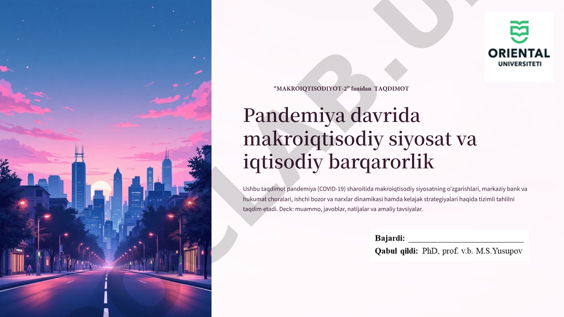 Pandemiya davrida makroiqtisodiy siyosat va iqtisodiy barqarorlik