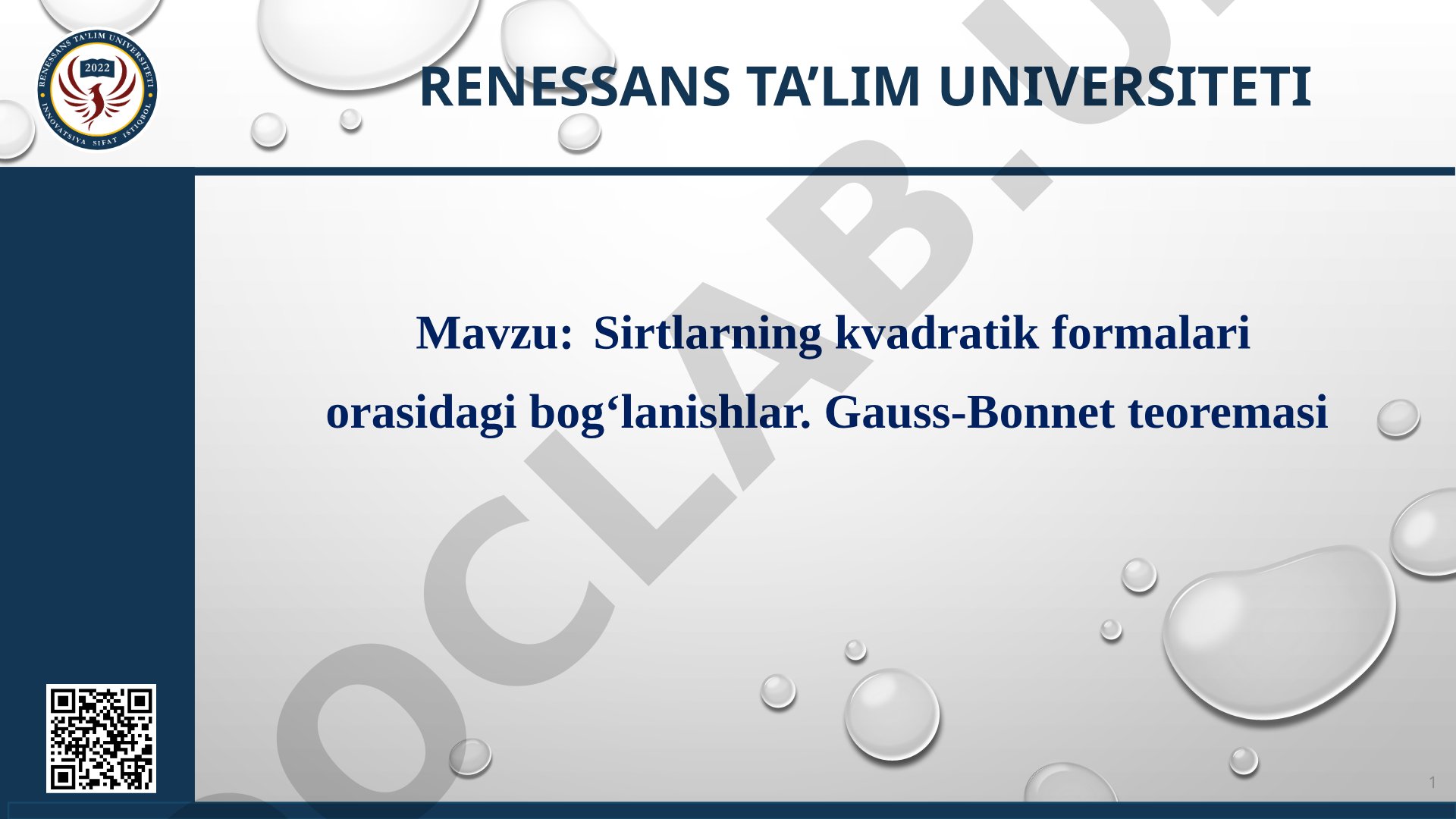Sirtlarning kvadratik formalari orasidagi bog‘lanishlar. Gauss-Bonnet teoremasi