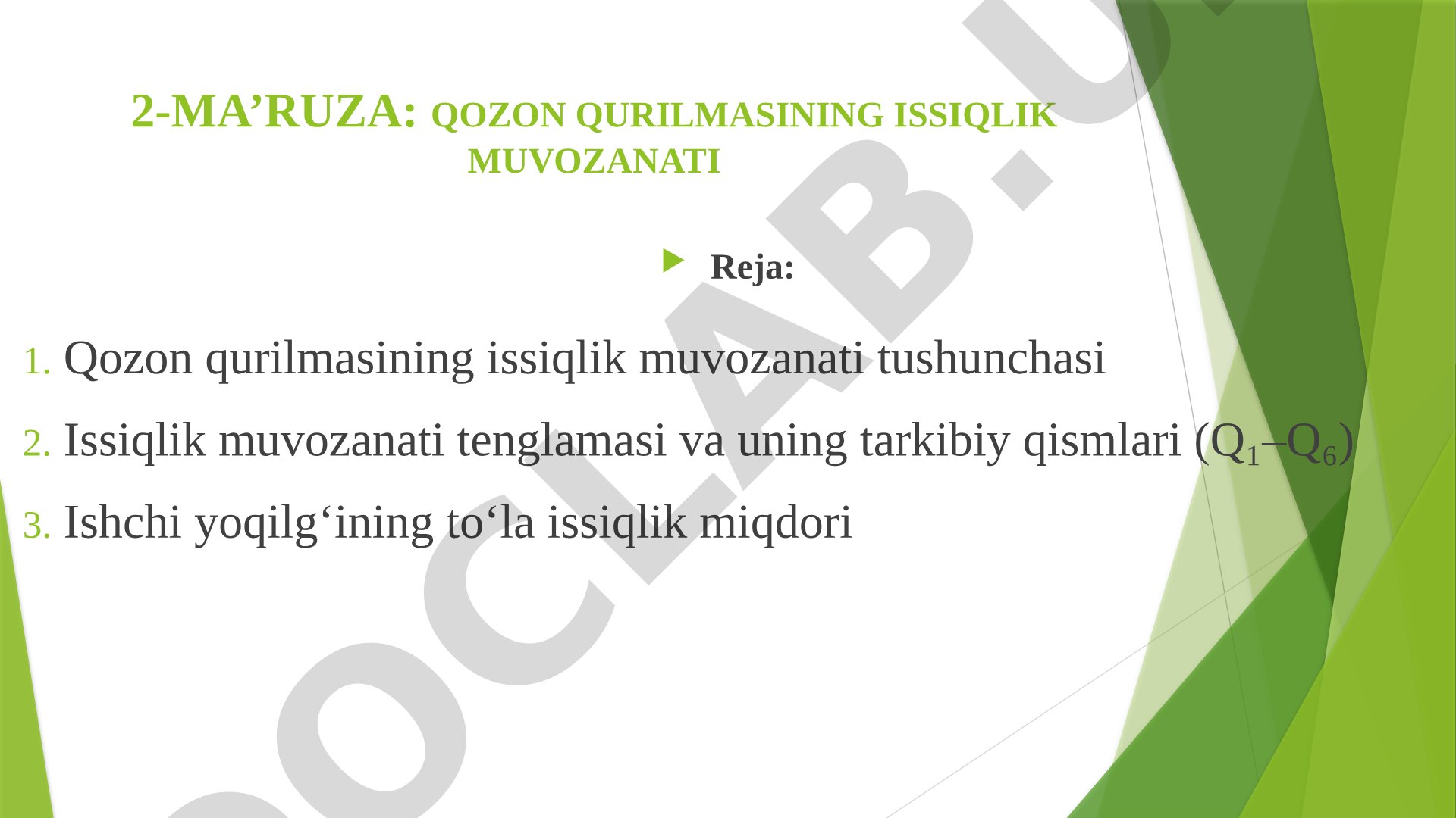 Qozon qurilmasining issiqlik muvozanati