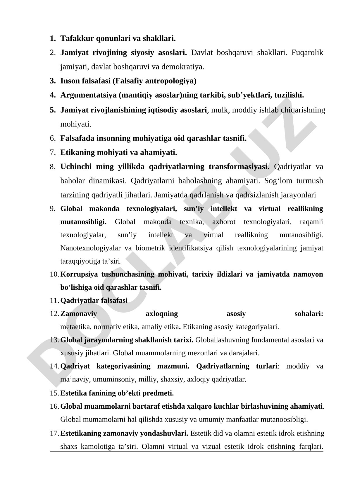 Falsafa, jamiyat, qadriyatlar va texnologiyalar masalalari