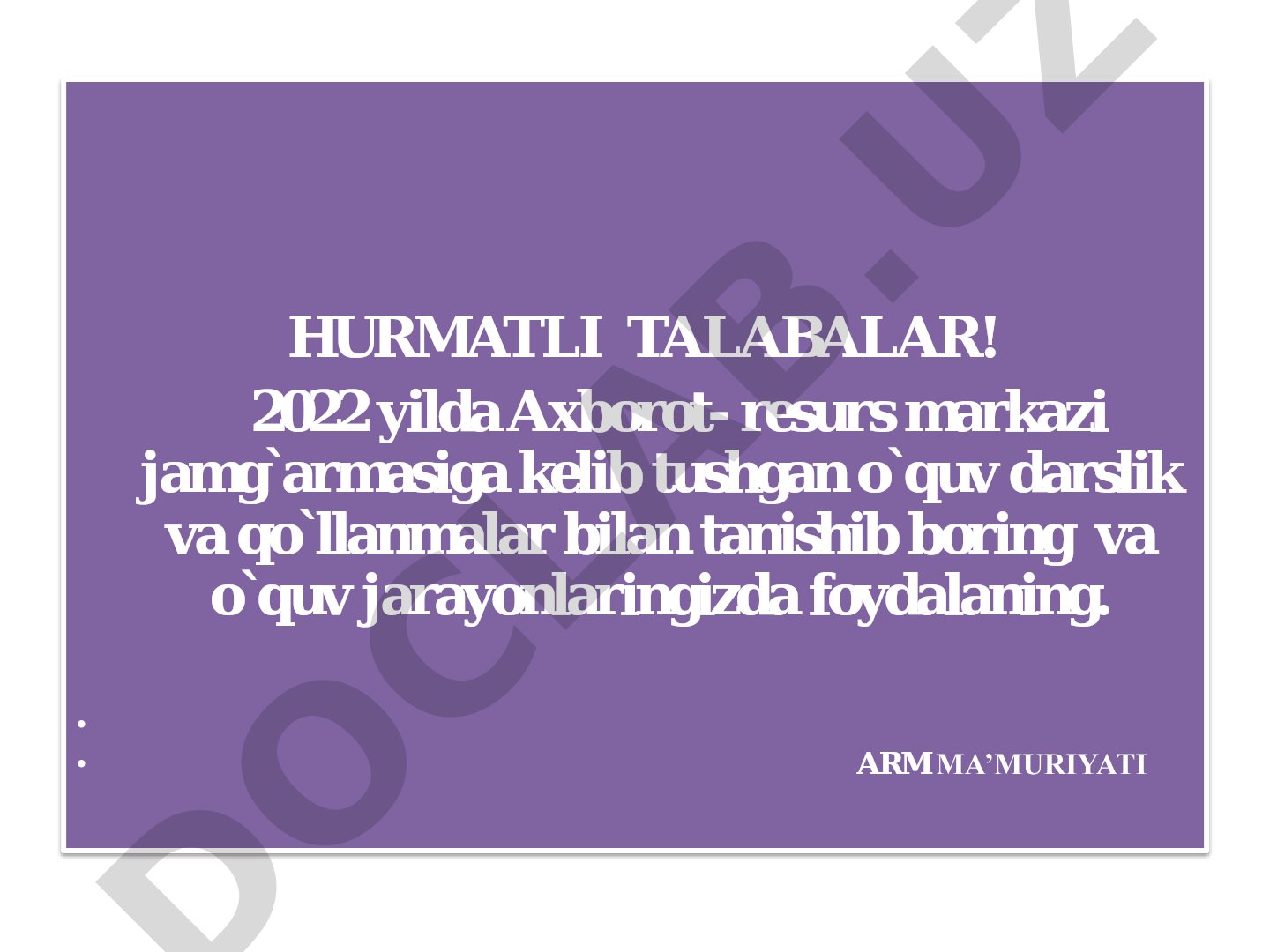 2022 yilda Axborot-resurs markaziga kelib tushgan ekologiya o‘quv qo‘llanmalari
