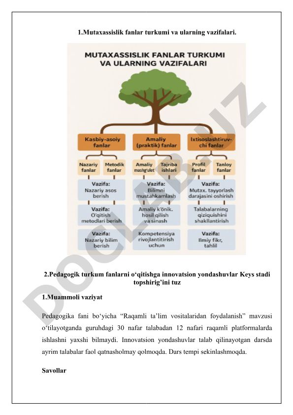 Pedagogik fanlarni o'qitishda innovatsion yondashuvlar va raqamli kompetensiyani rivojlantirish