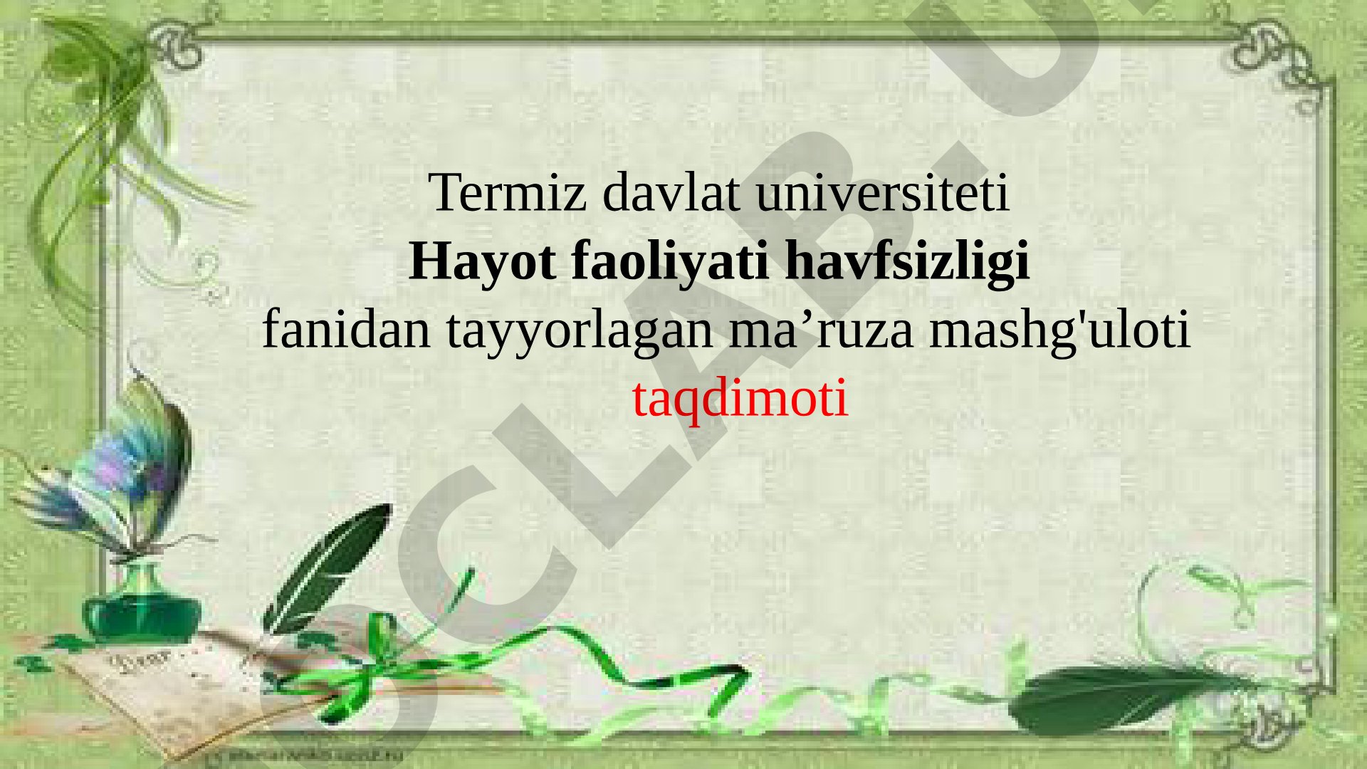 Hayot faoliyati xavfsizligini ta’minlash asoslari