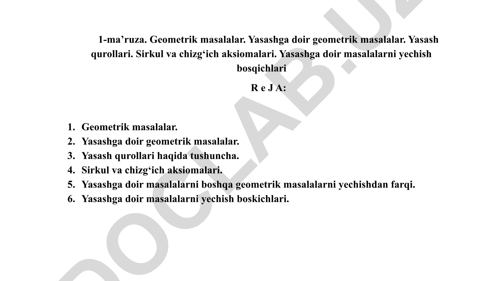 Geometrik masalalar: yasashga doir masalalar va ularni yechish bosqichlari