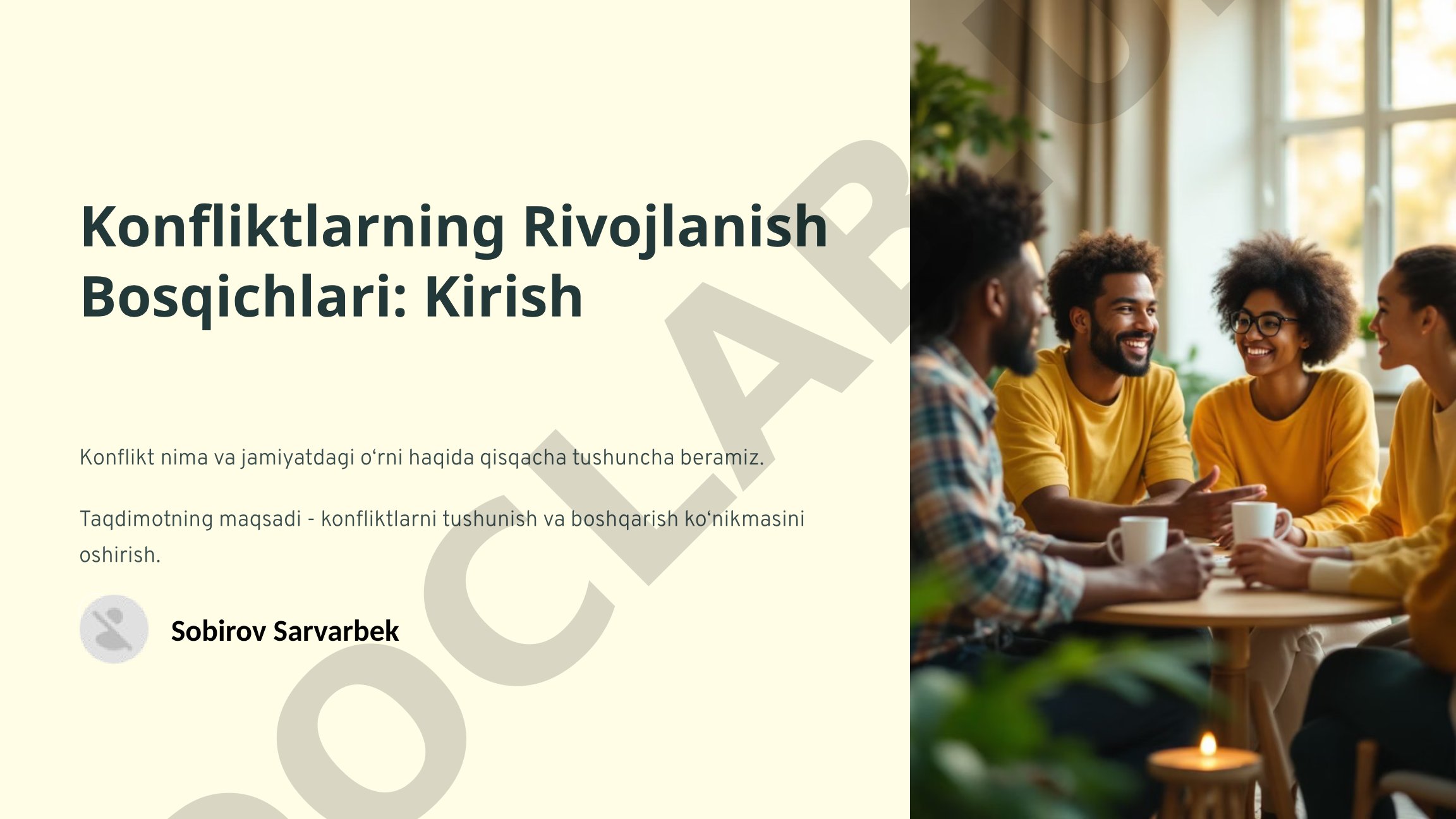 Konflikt tushunchasi, bosqichlari: yuzaga kelish, anglash, namoyon bo‘lish, avjga chiqish