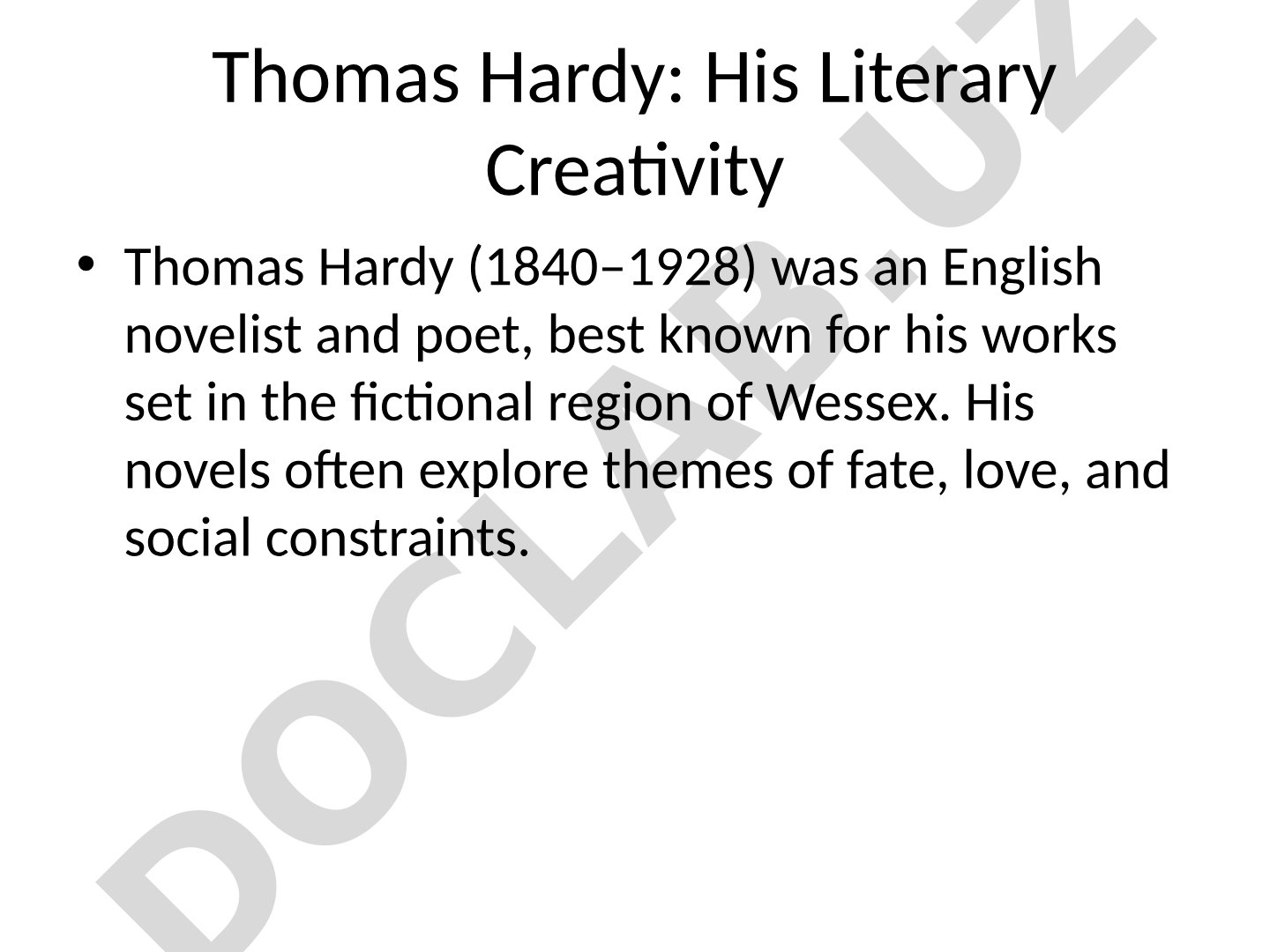 Thomas Hardy: His Literary Creativity