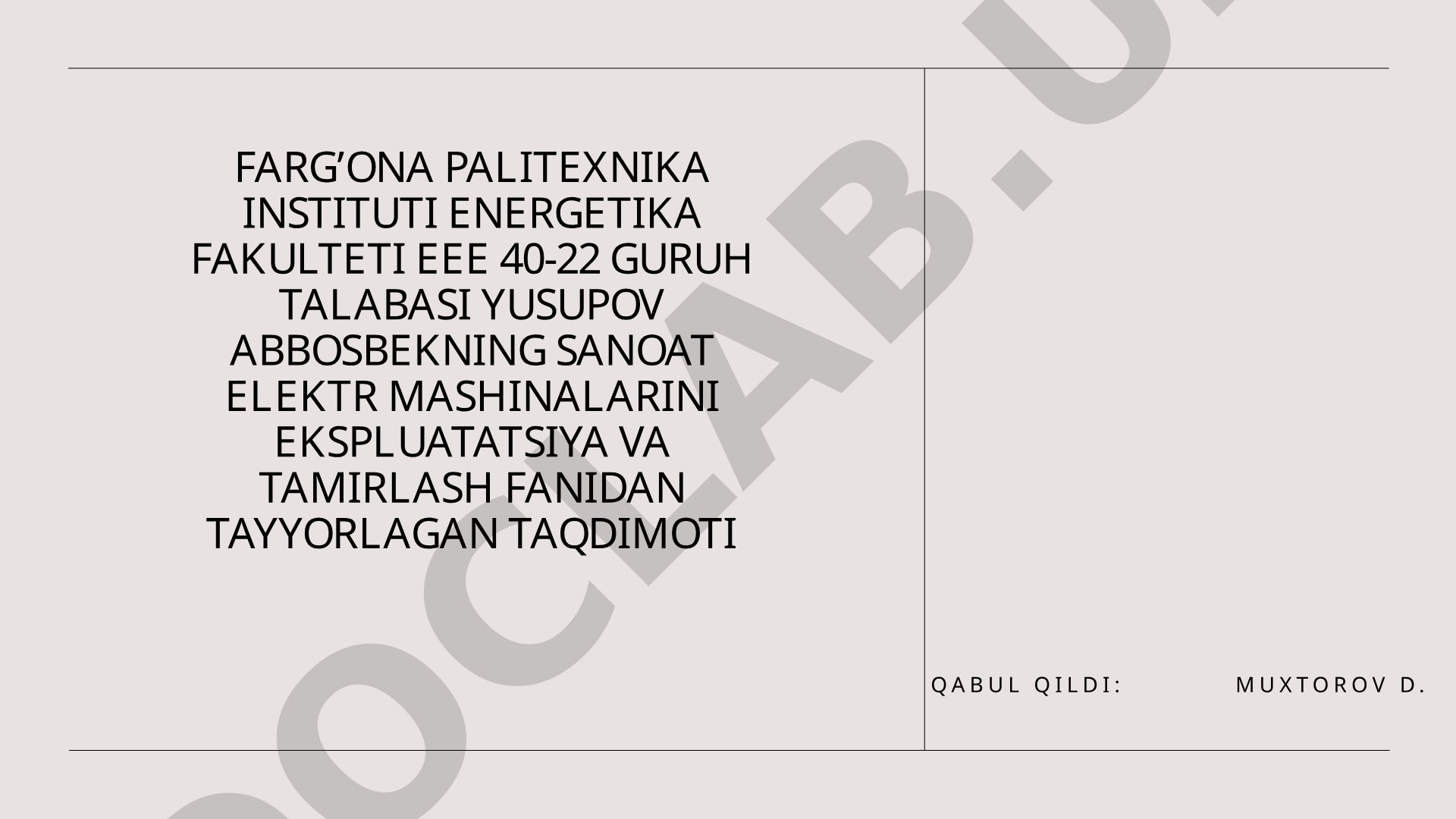 Elektr mashinalarining texnik xizmat ko‘rsatish rejimlari