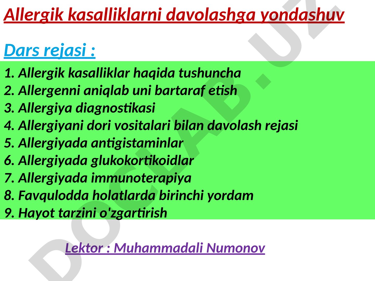 Allergik kasalliklarni davolashga yondashuv