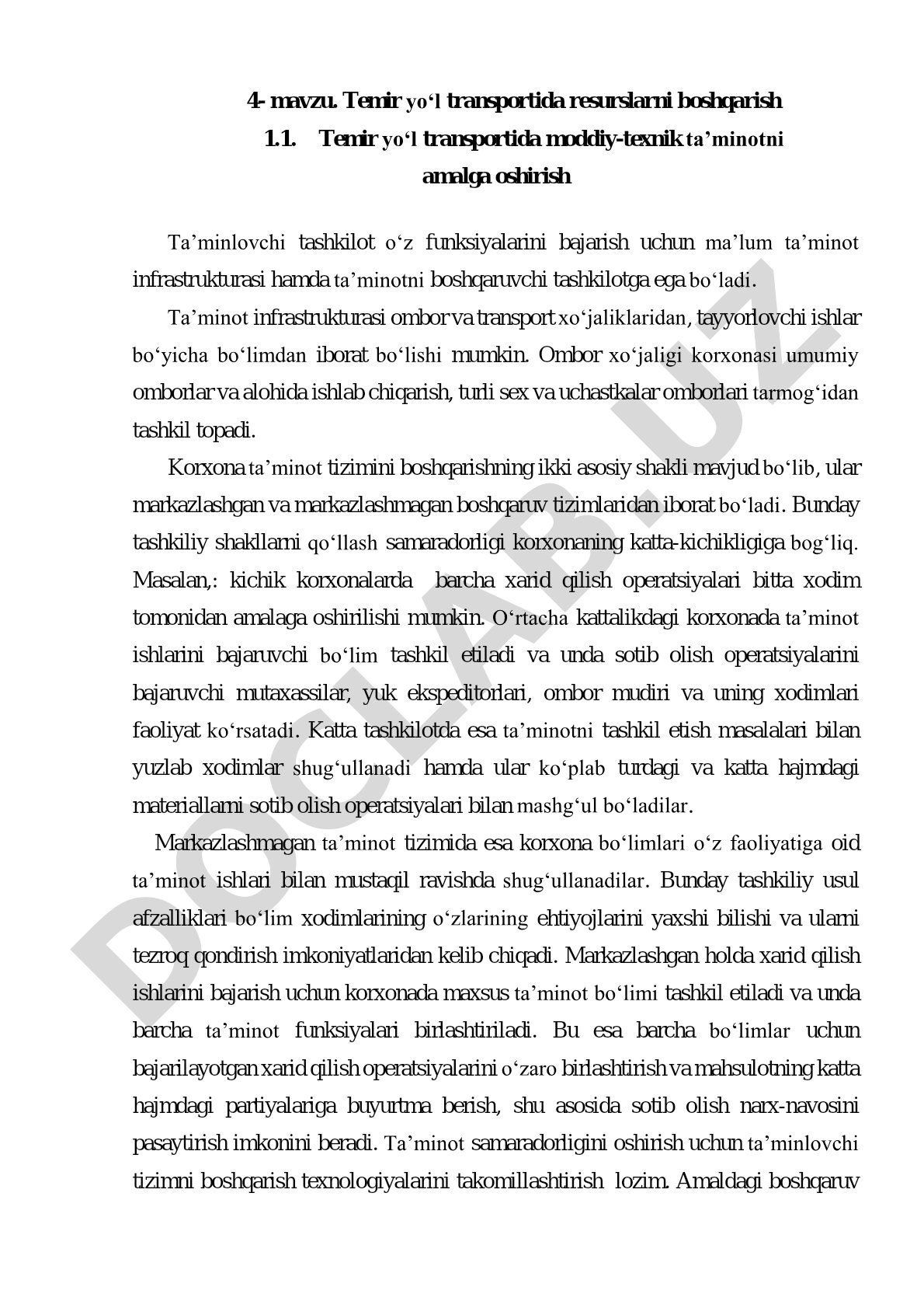 Temir yo‘l transportida resurslarni boshqarish