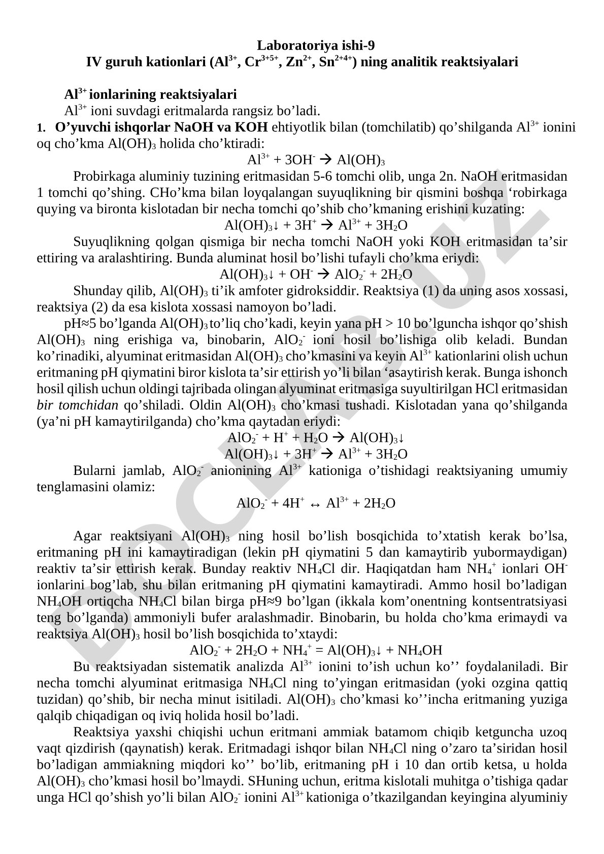 IV guruh kationlari analitik reaksiyalari