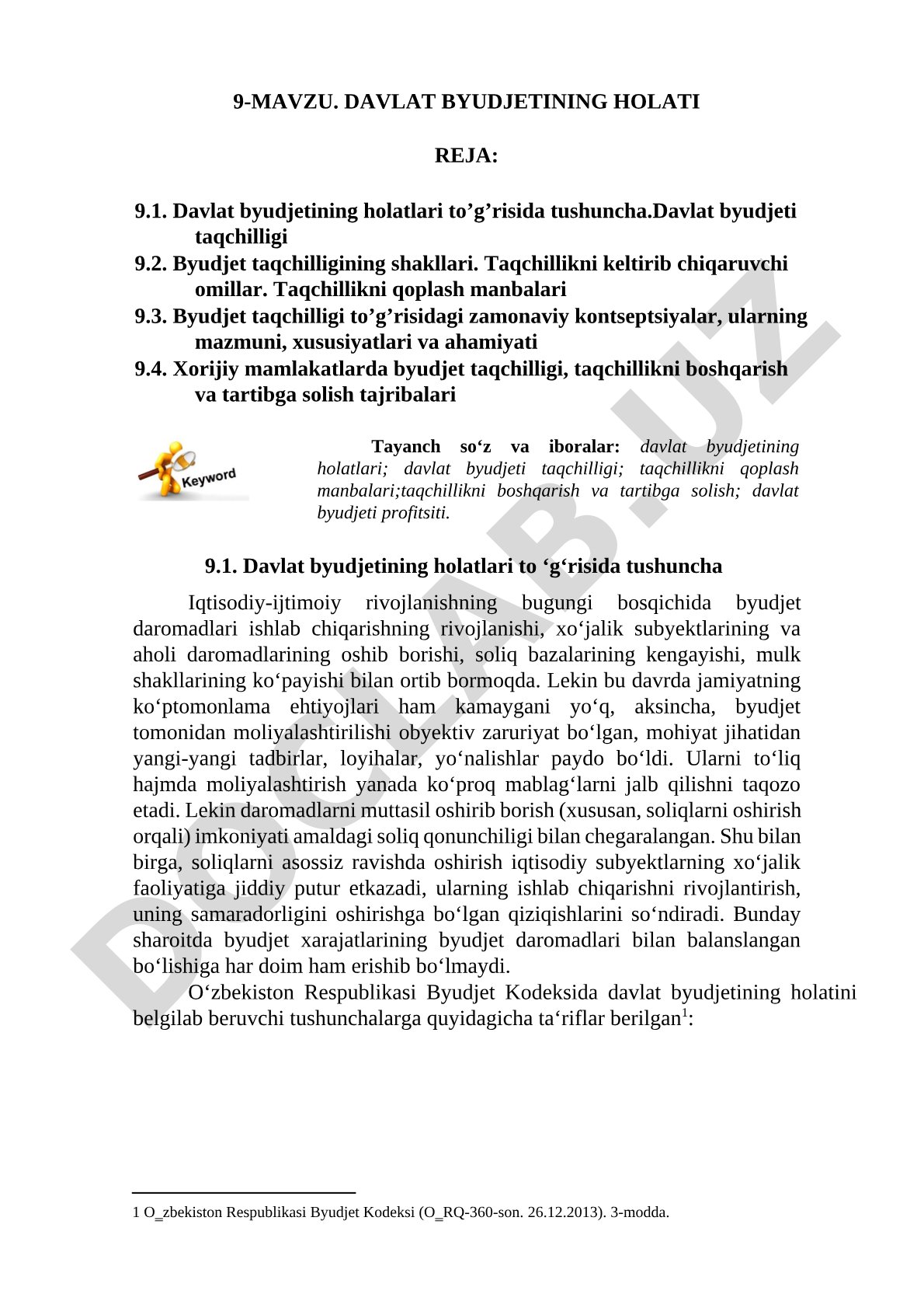 Davlat byudjetining holati