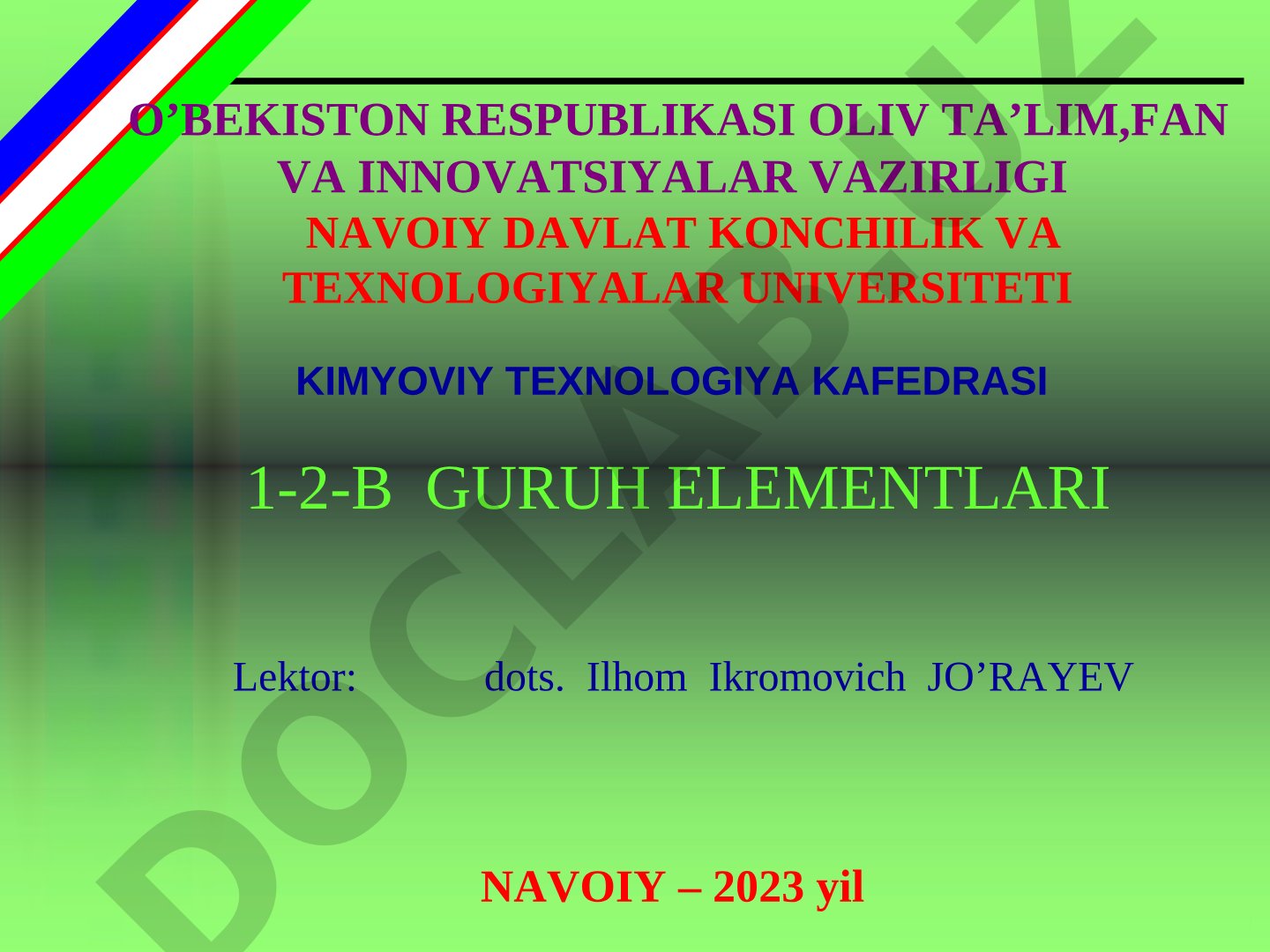 1-2-B guruh elementlariga oid taqdimot slaydlari
