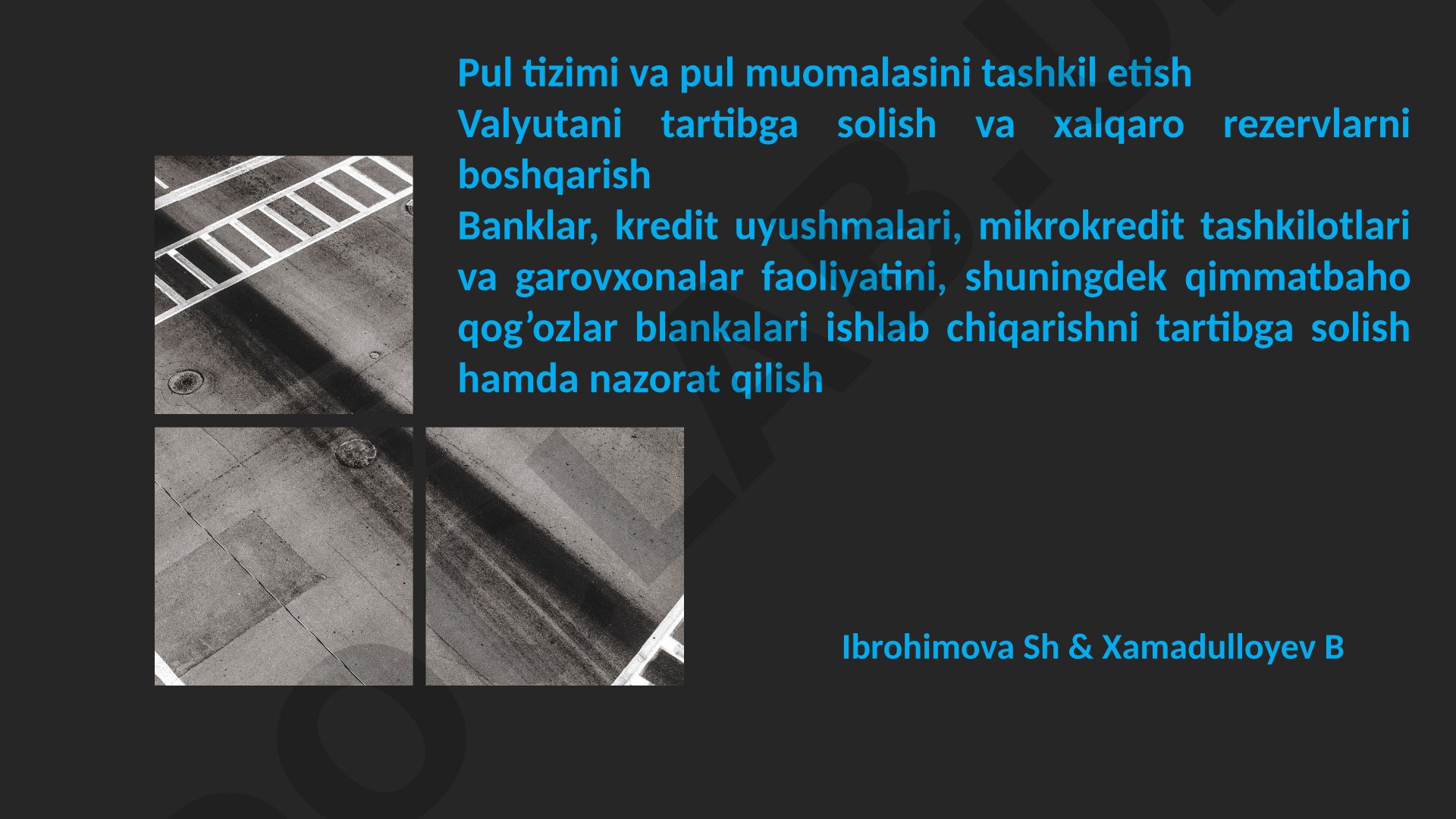 Pul tizimi va pul muomalasini tashkil etish