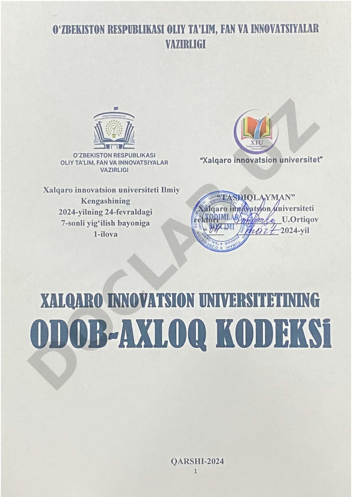 Xalqaro innovatsion universiteti odob-axloq kodeksi