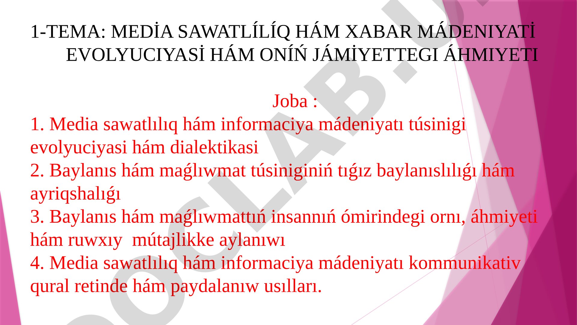 Media sawatlılıq hám xabar mádeniyatı evolyuciyası hám onıń jámiyettegi áhmiyeti