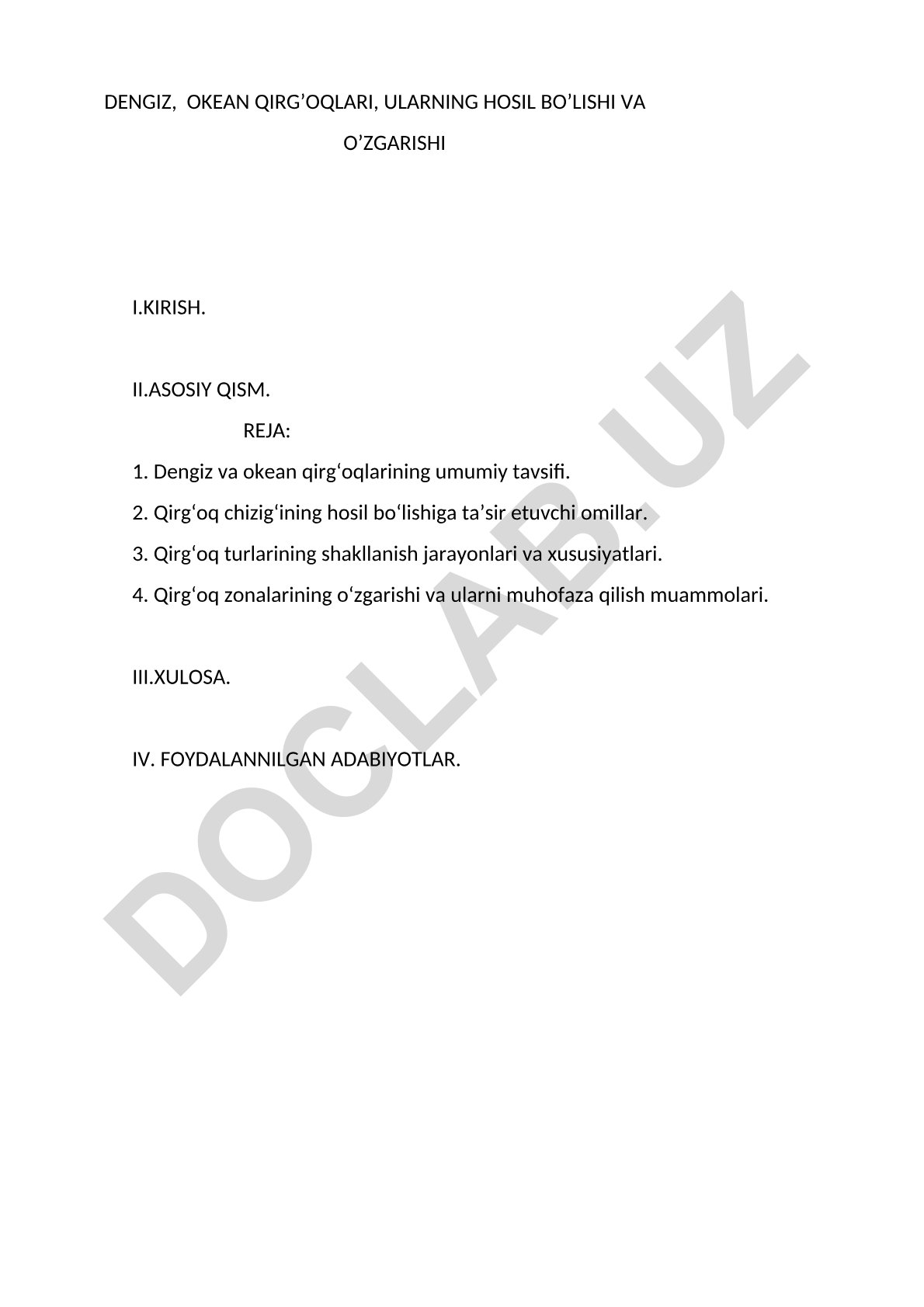 Dengiz va okean qirg'oqlarining hosil bo'lishi va o'zgarishi