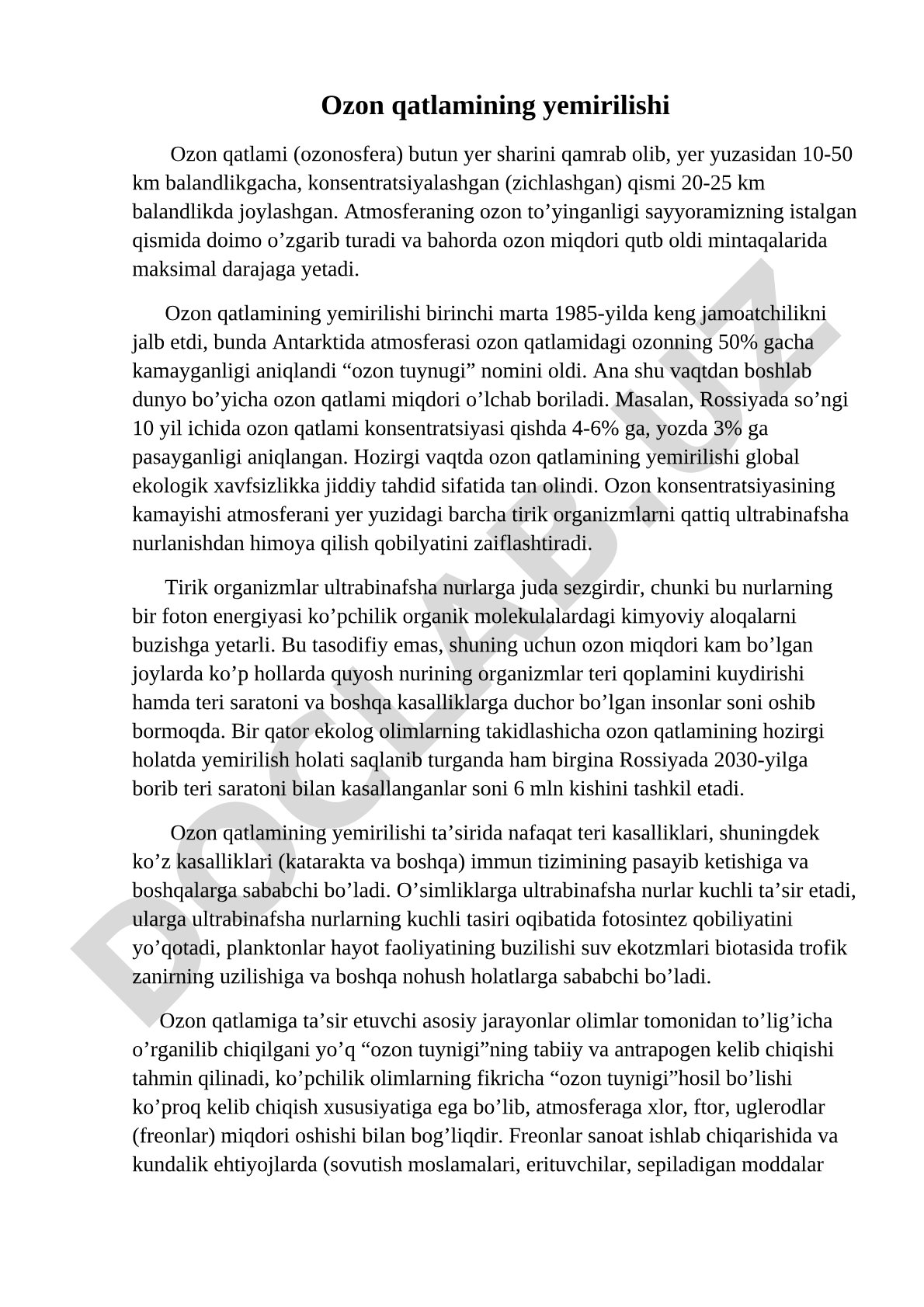 Ozon qatlamining yemirilishi