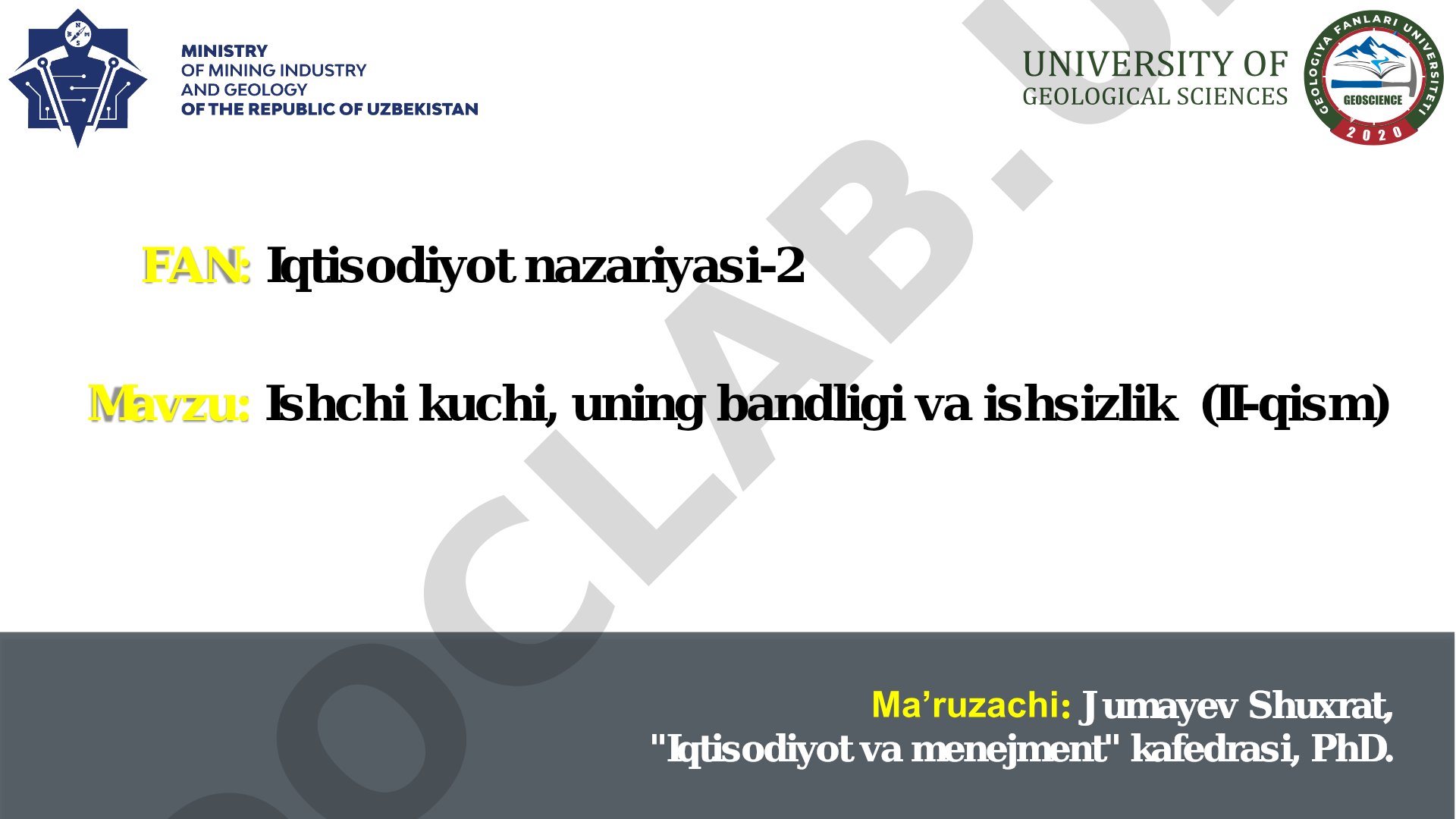 Ishchi kuchi, uning bandligi va ishsizlik (II-qism)
