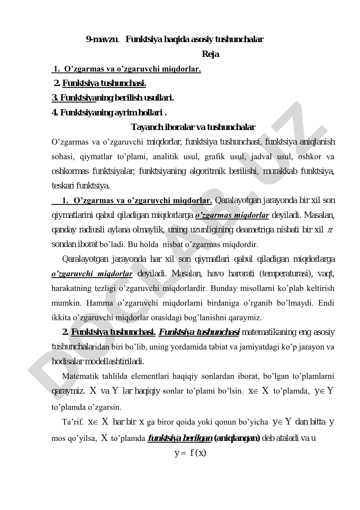 Funktsiya haqida asosiy tushunchalar