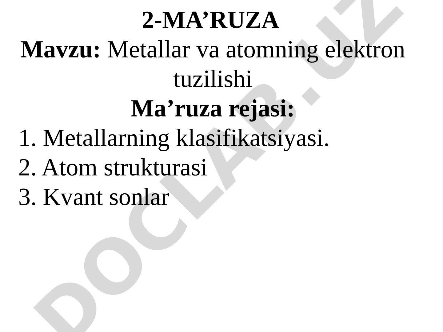 Metallar va atomning elektron tuzilishi