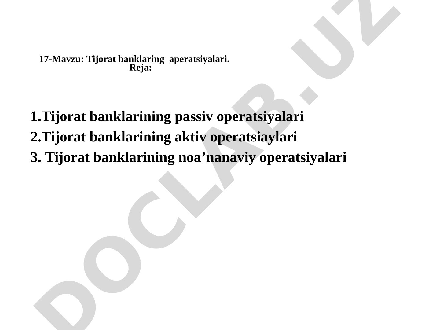 17-Mavzu: Tijorat banklaring aperatsiyalari
