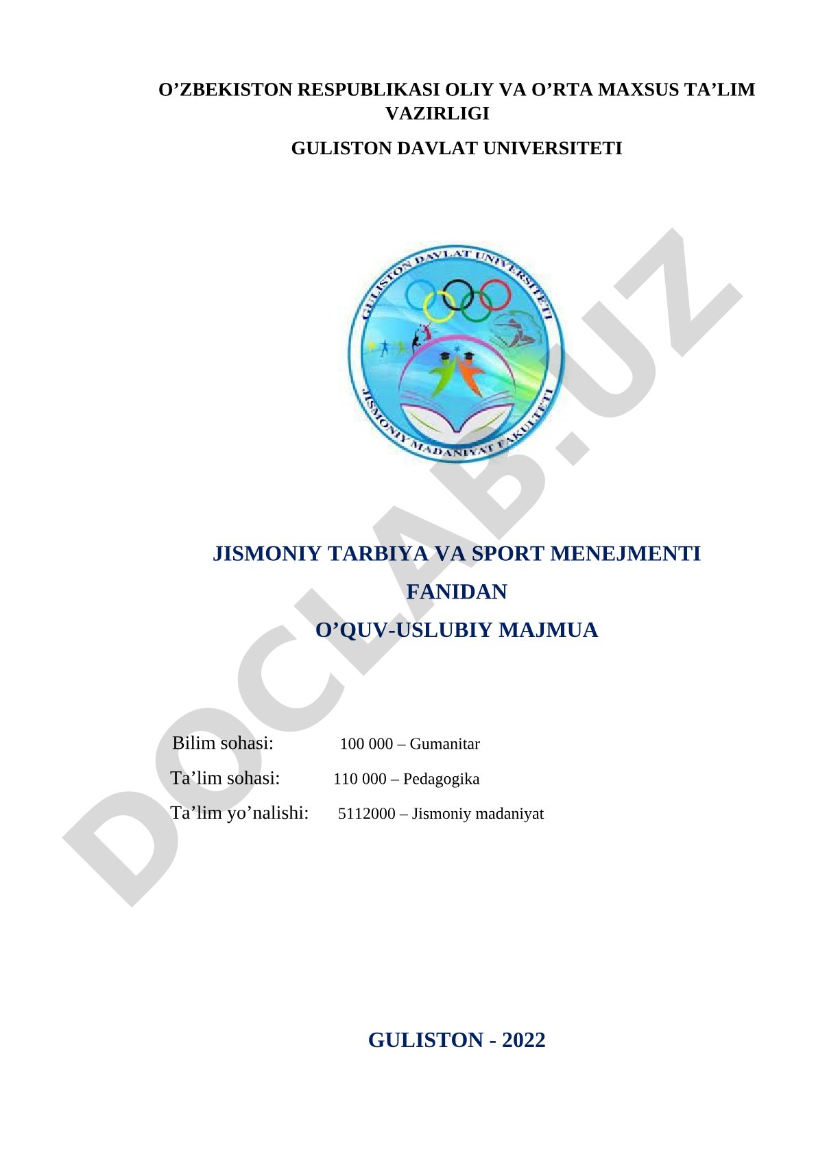Jismoniy tarbiya va sport menejmenti fanidan o'quv-uslubiy majmua