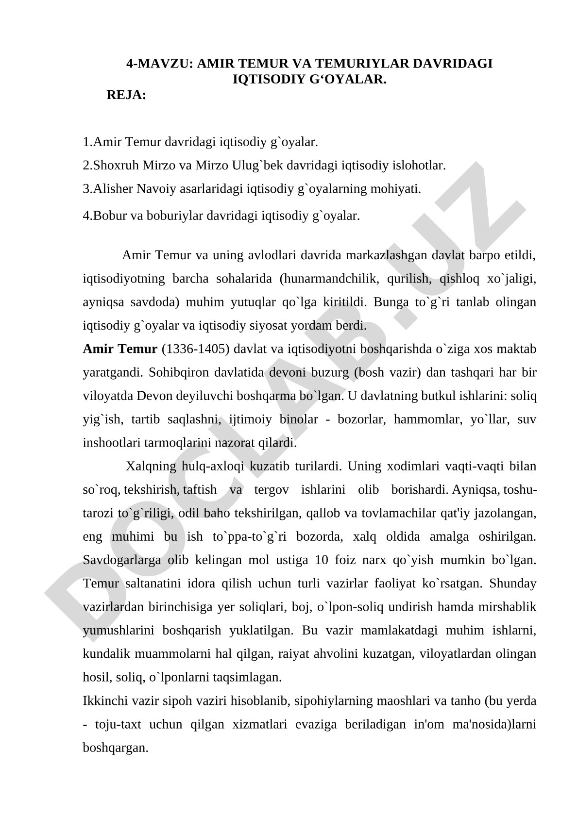 AMIR TEMUR VA TEMURIYLAR DAVRIDAGI IQTISODIY G‘OYALAR