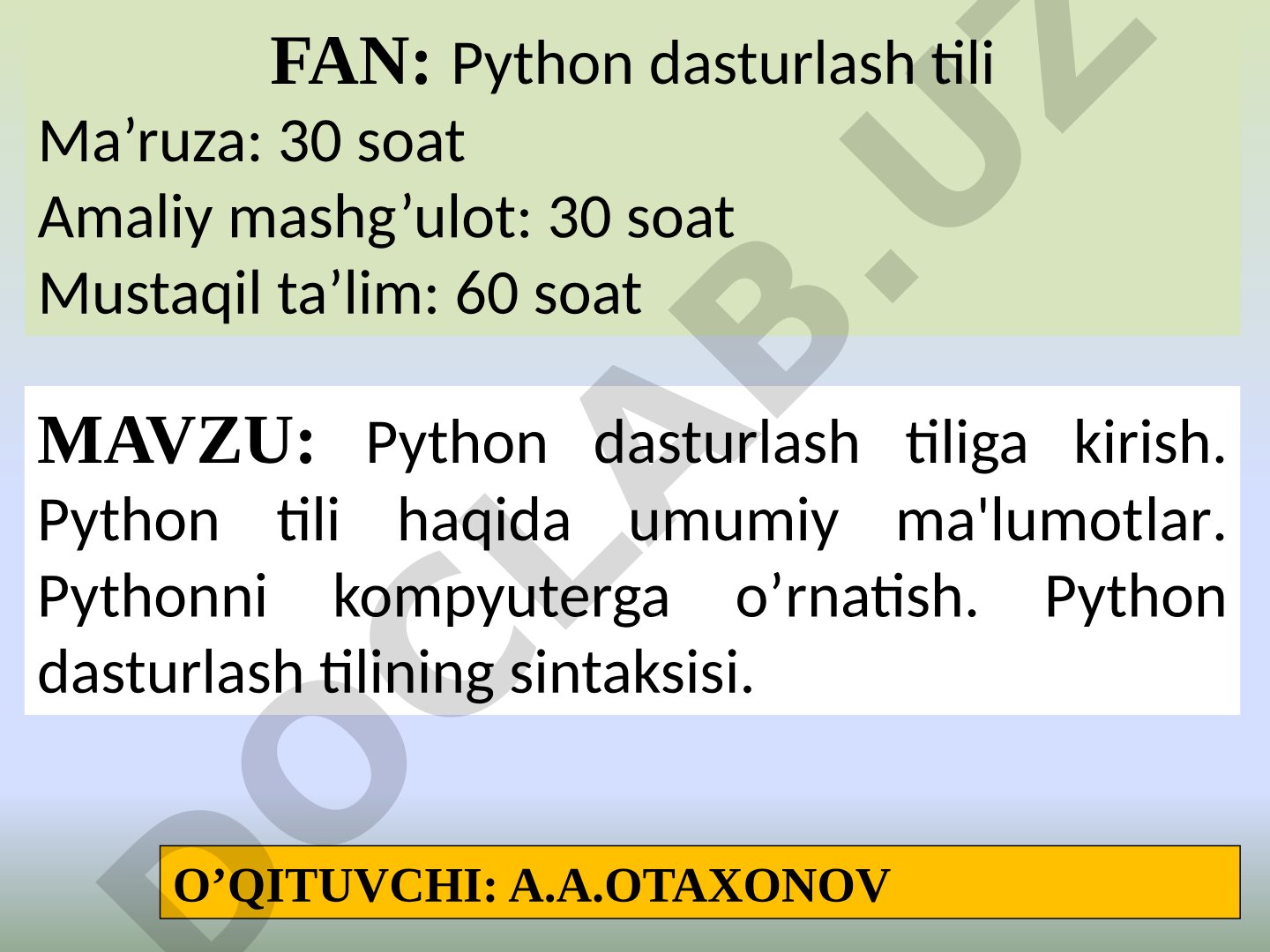 Python dasturlash tiliga kirish